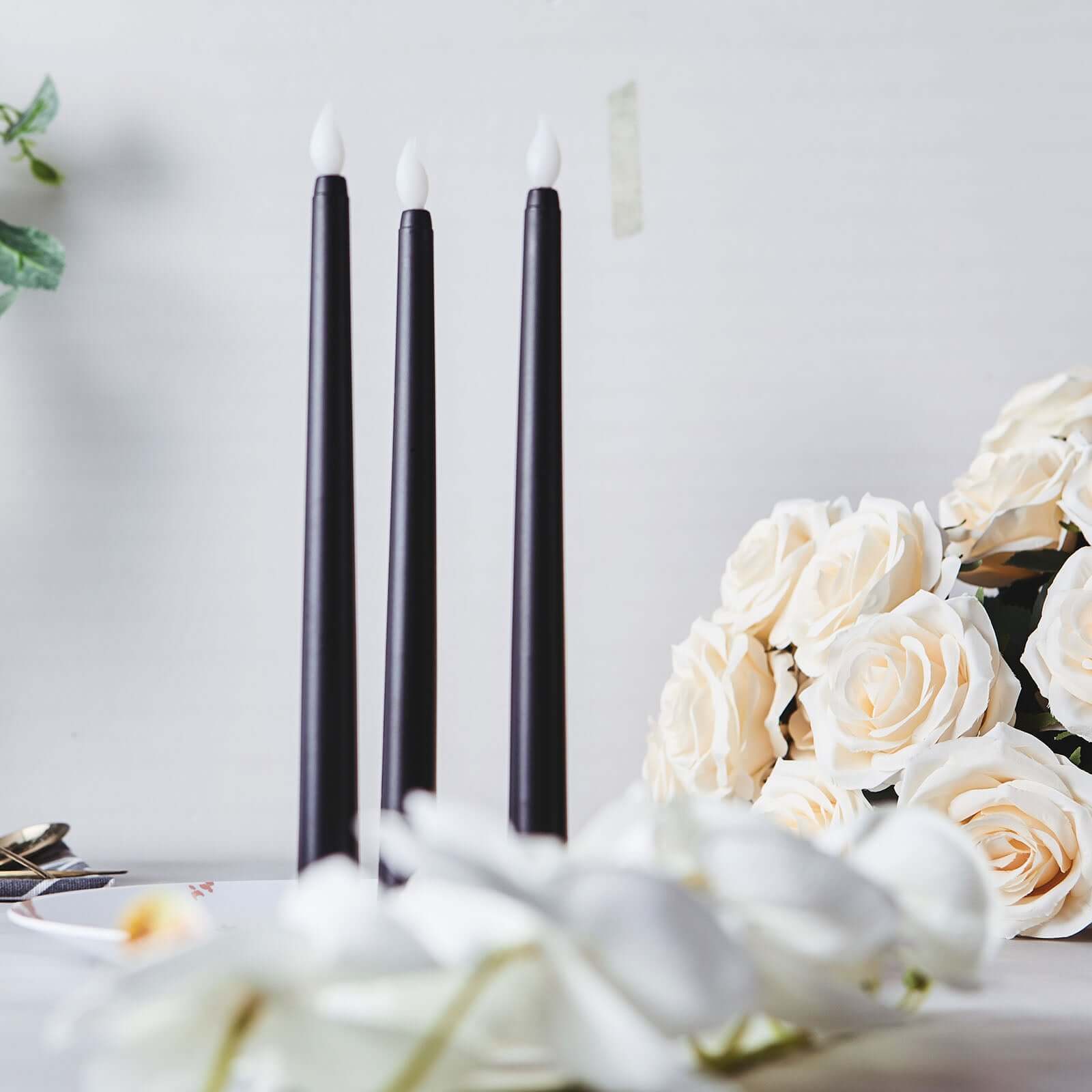 3-Pack LED Decorative Lighting Warm Flickering Black - Flameless Taper Candles 11"
