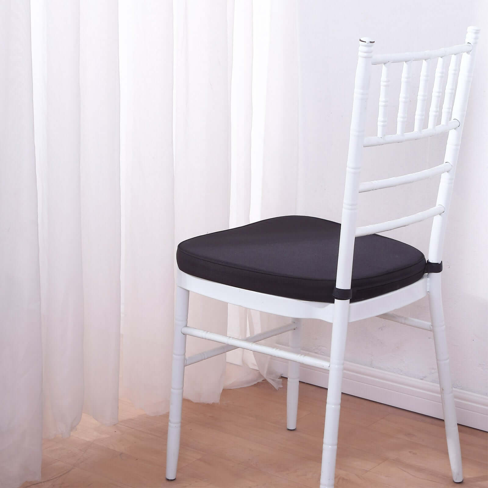 Chiavari Chair Cushion with 1.5" Thick Memory Foam and Ties Black - Stylish Removable Cover for Comfort