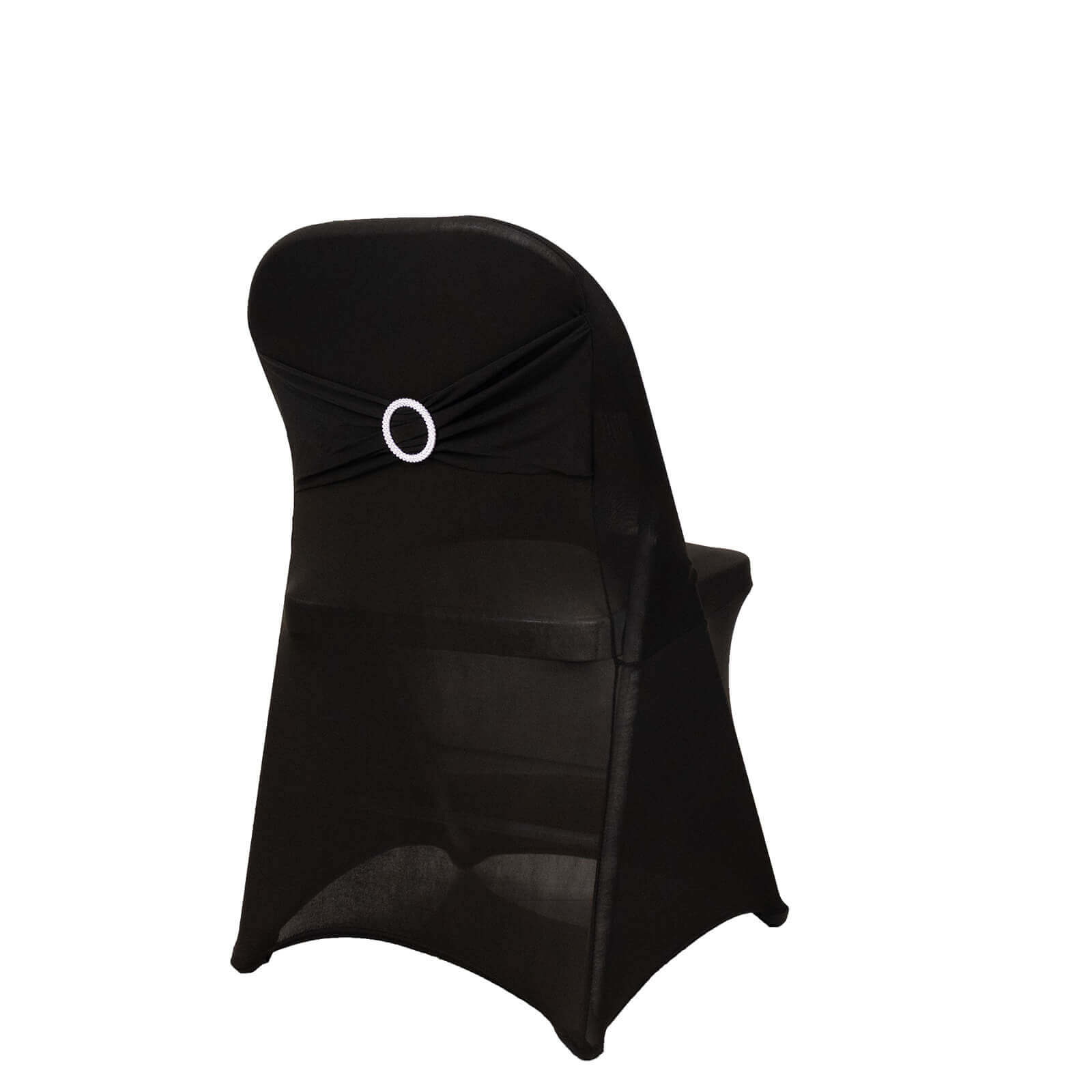 Stretch Spandex Chair Cover Black for Folding Chairs - Enhanced Style & Secure Fit Slipcover with Stunning Silver Rhinestone Buckled Sash Band