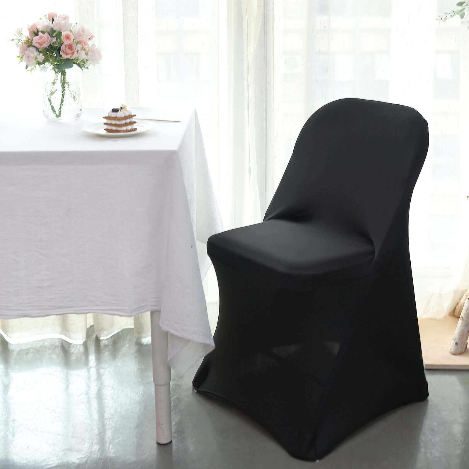 Stretch Spandex Chair Cover Black for Folding Chairs - Reusable & Wrinkle-Resistant 160GSM Fitted Slipcover for a Polished Look