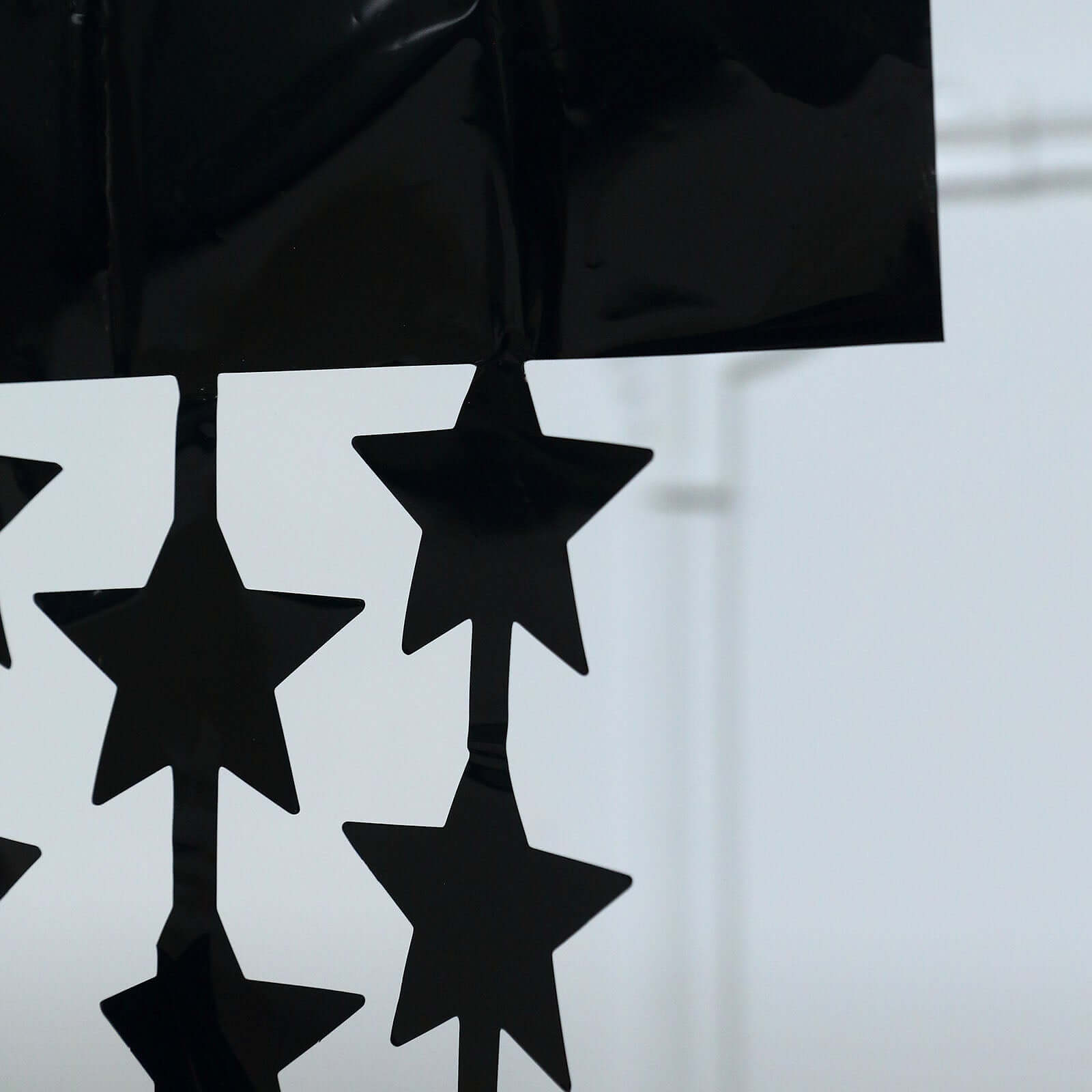 Black Star Chain Foil Fringe Curtain Party Backdrop, Metallic Black Tinsel Streamer Party Decor - Door Window Foil Curtain - 3ftx6.5ft