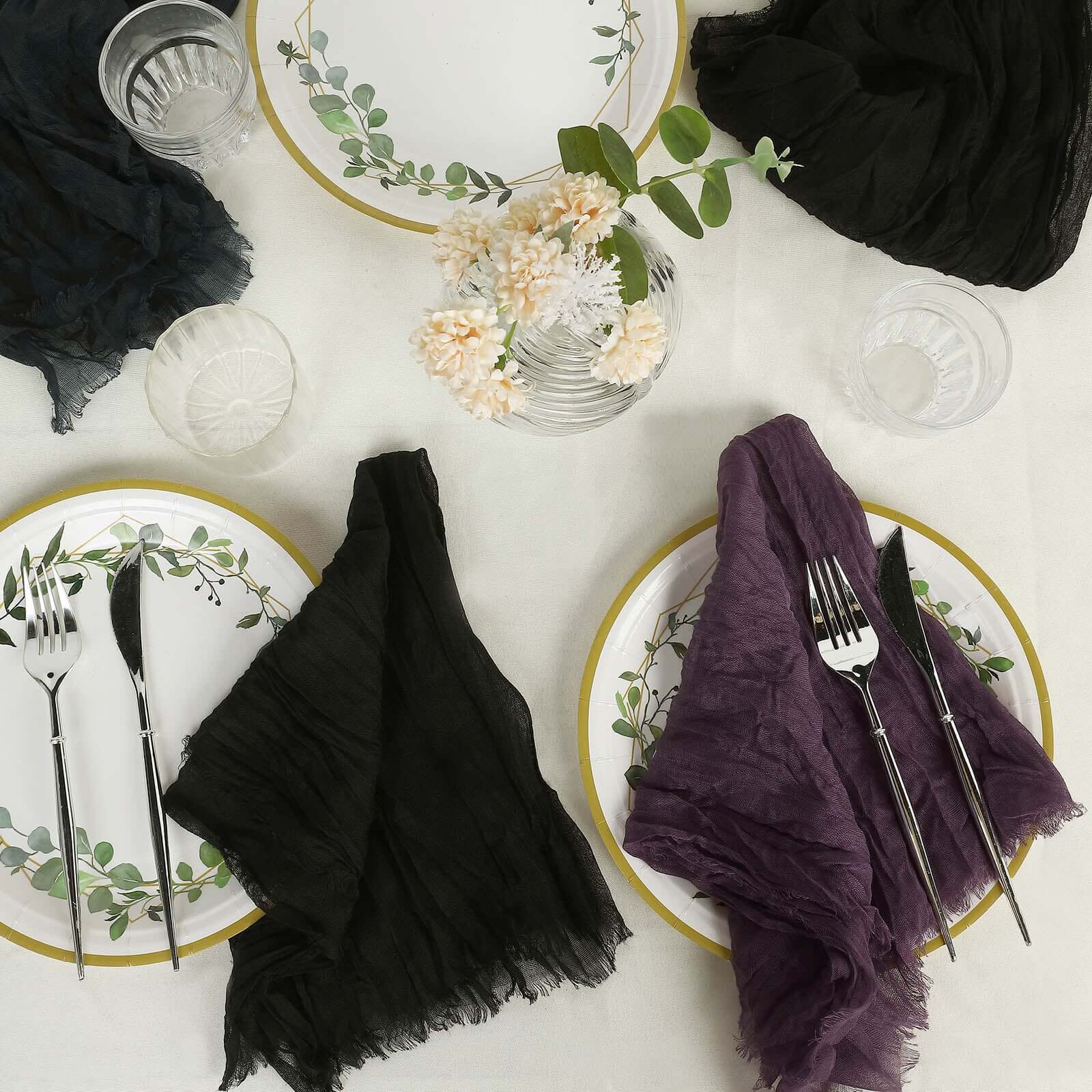 5 Pack Gauze Cheesecloth 24"x19" Napkins Black Reusable Dinner Napkins for Boho Farmhouse Style Events
