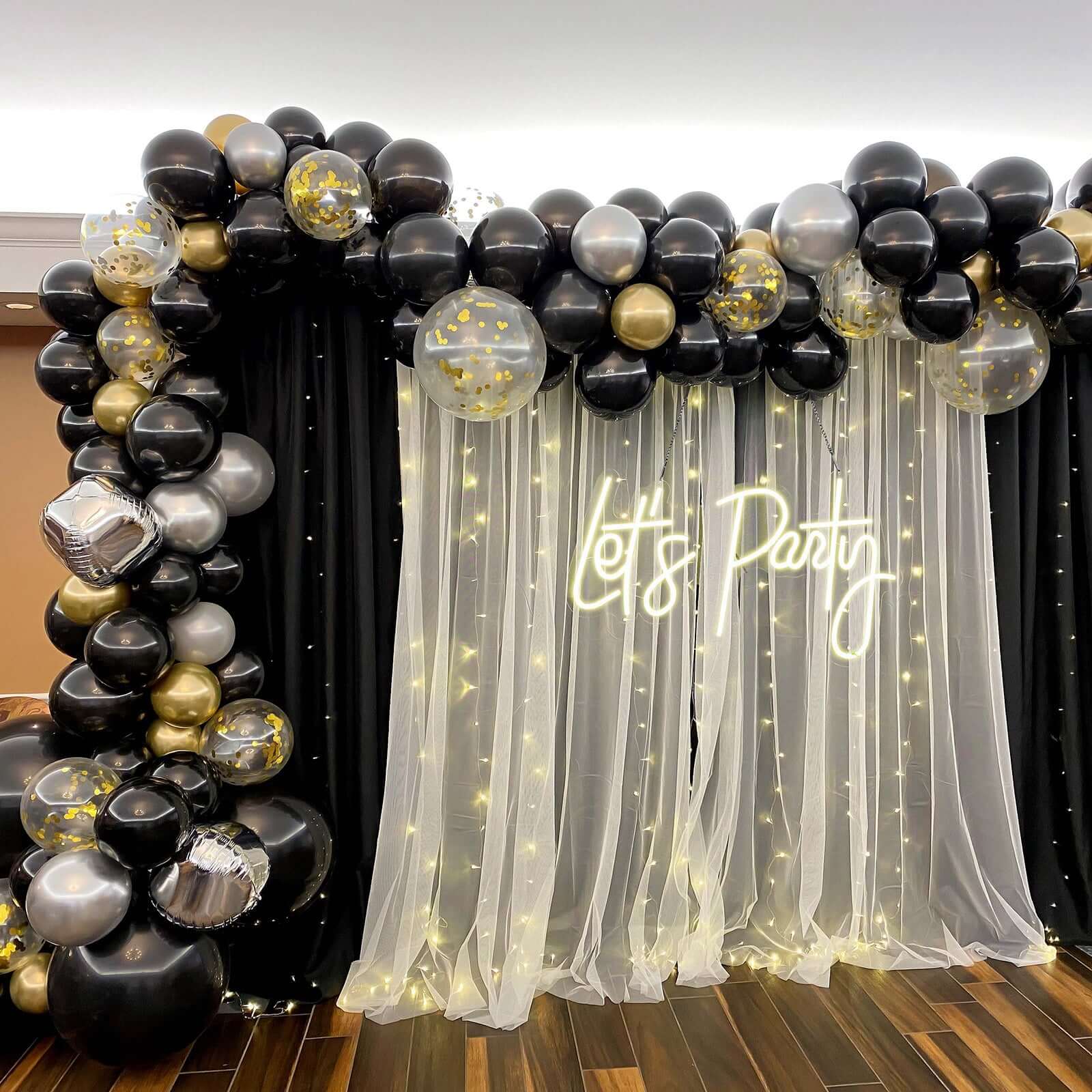 23" Let's Party Neon Light Sign, LED Reusable Wall Décor Lights With 5ft Hanging Chain