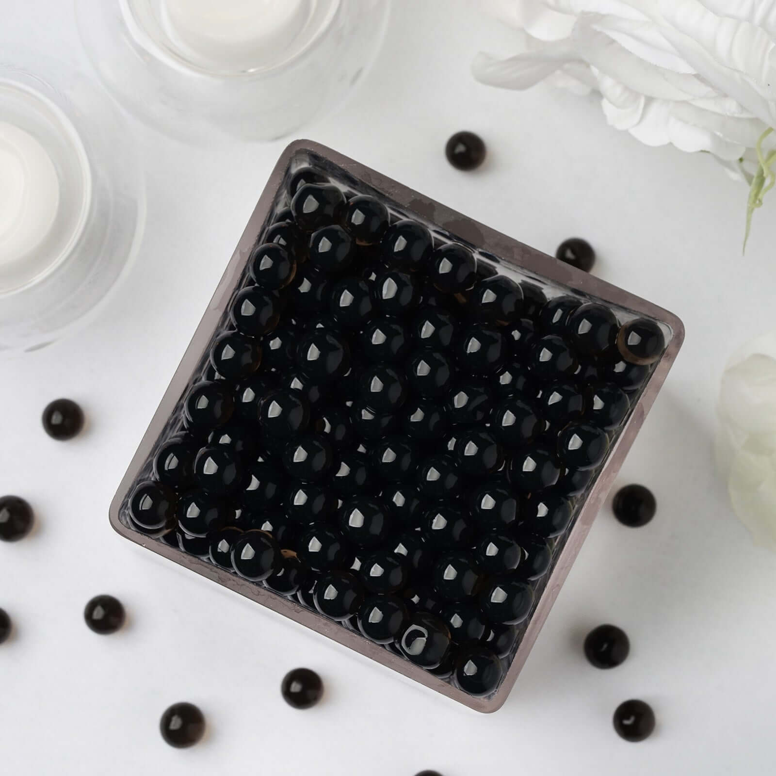 200-250 Pcs Water Gel Beads Vase Filler Black - Small Nontoxic Jelly Balls for Floating Candles & Floral Displays