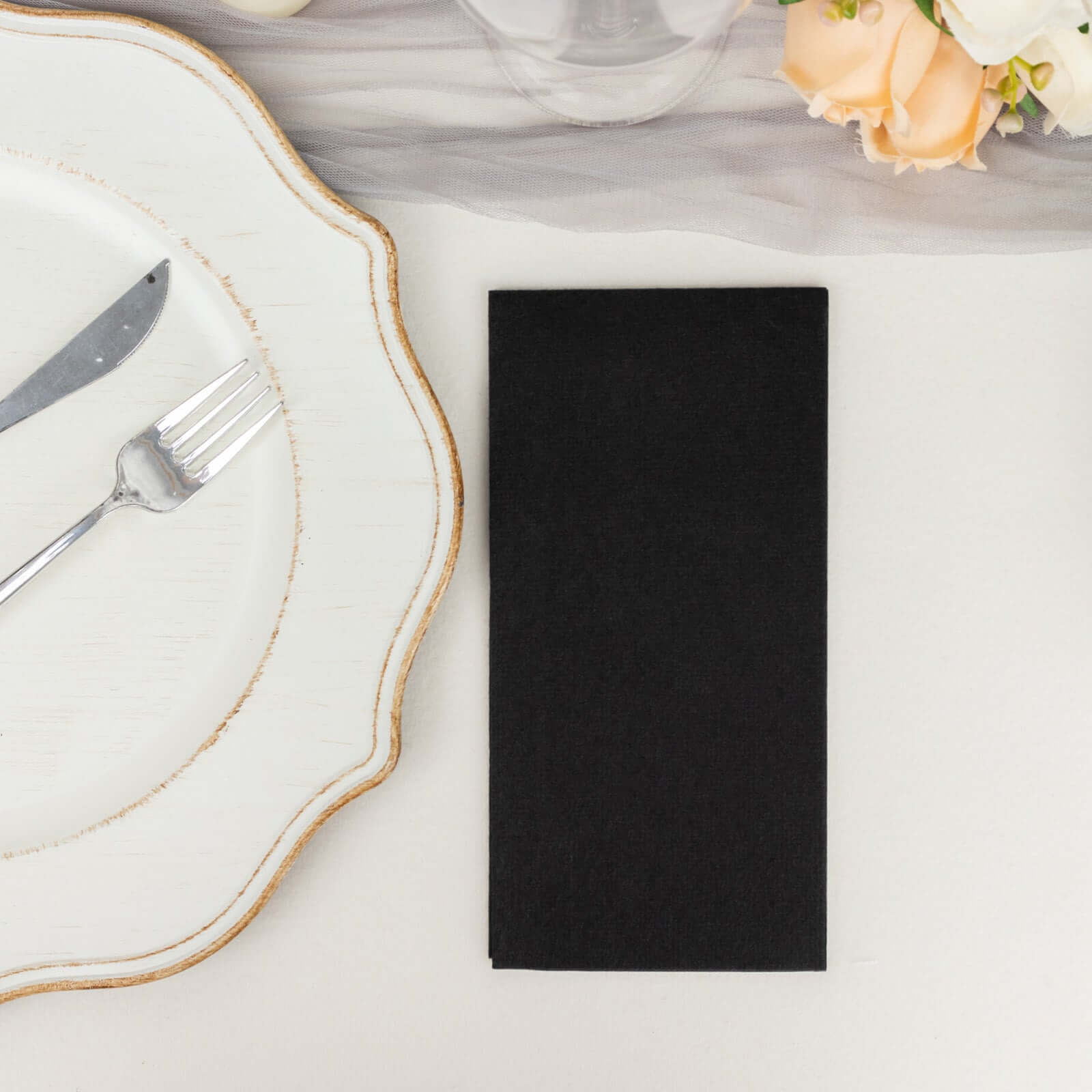 20-Pack Paper Linen-Like Napkins Black - Disposable Hygienic Airlaid Guest Towels 8.5"x4"
