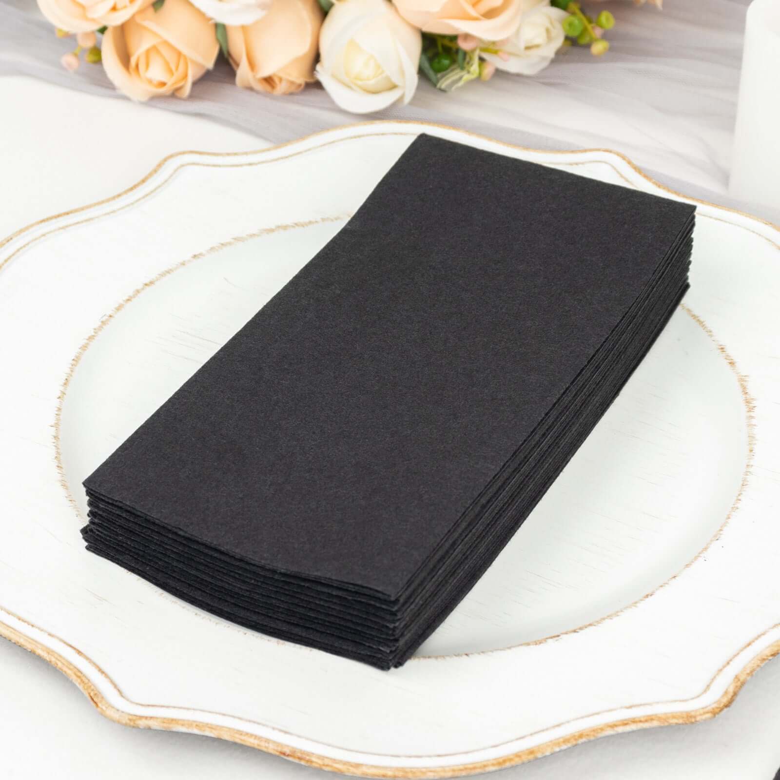 20-Pack Paper Linen-Like Napkins Black - Disposable Hygienic Airlaid Guest Towels 8.5"x4"