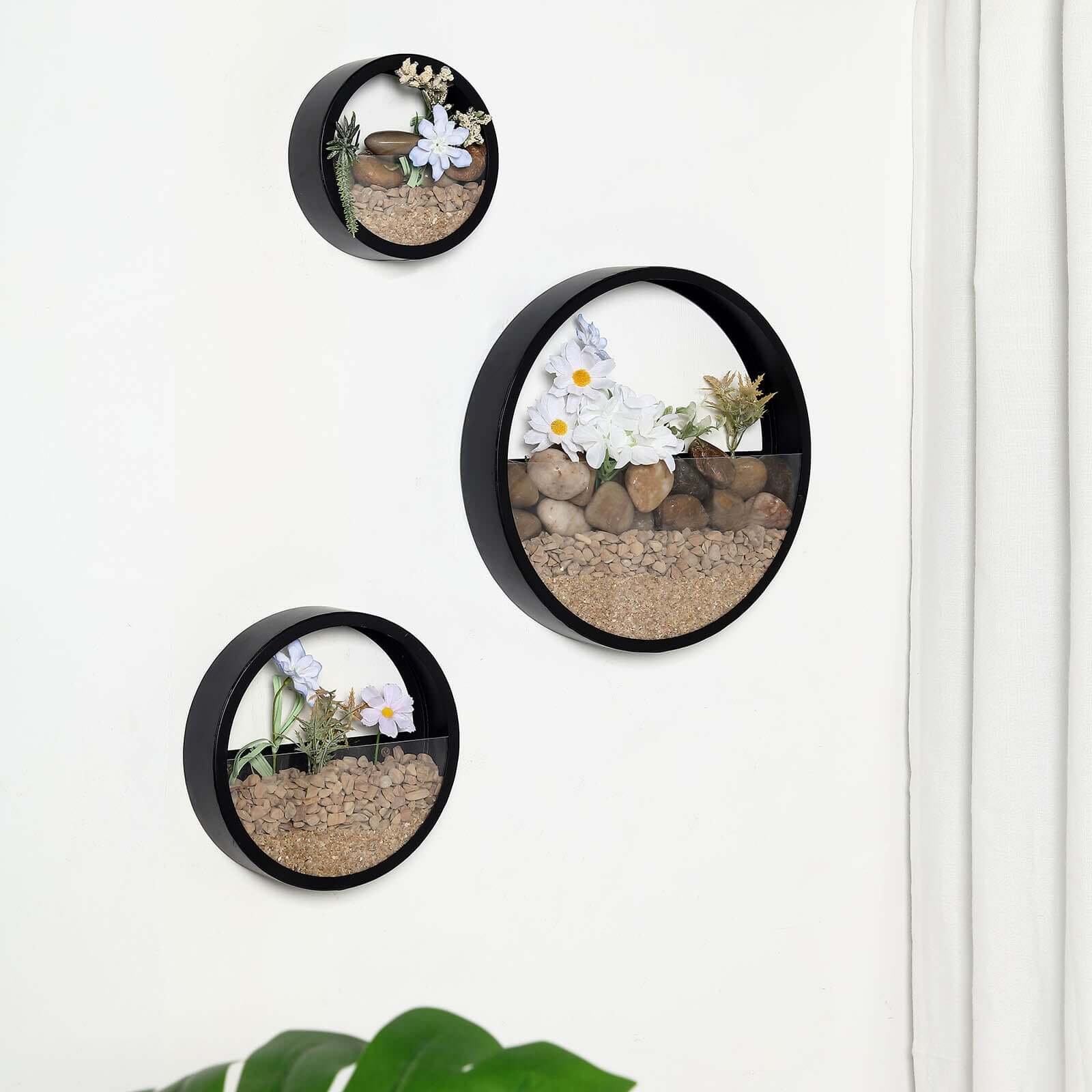 Set of 3 Black Half Moon Wall Planters, Round Metal Wall Hanging Planter, Modern Indoor Outdoor Terrarium - 6",8",12"