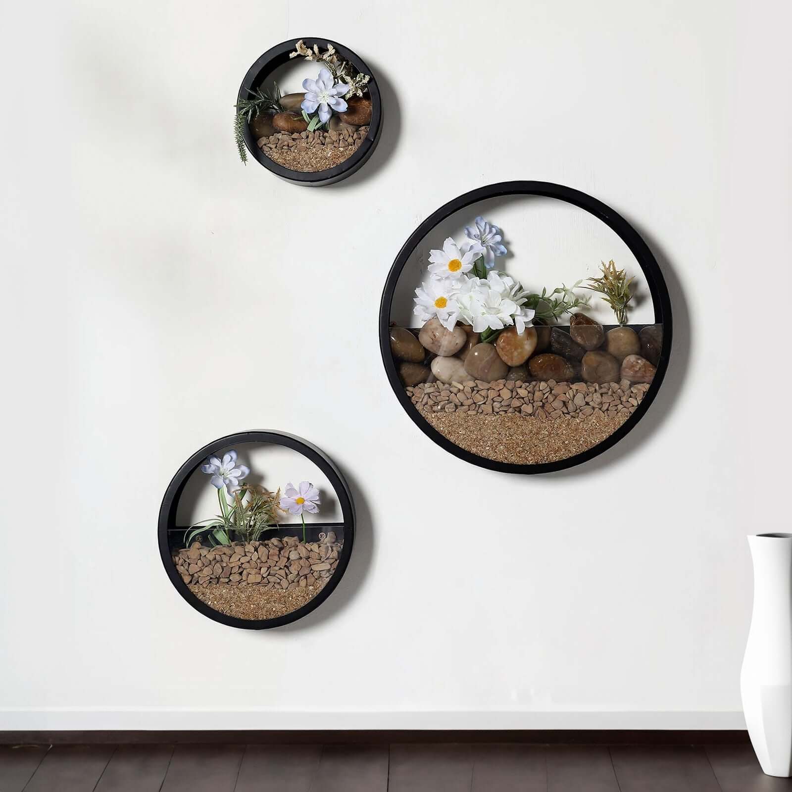 Set of 3 Black Half Moon Wall Planters, Round Metal Wall Hanging Planter, Modern Indoor Outdoor Terrarium - 6",8",12"