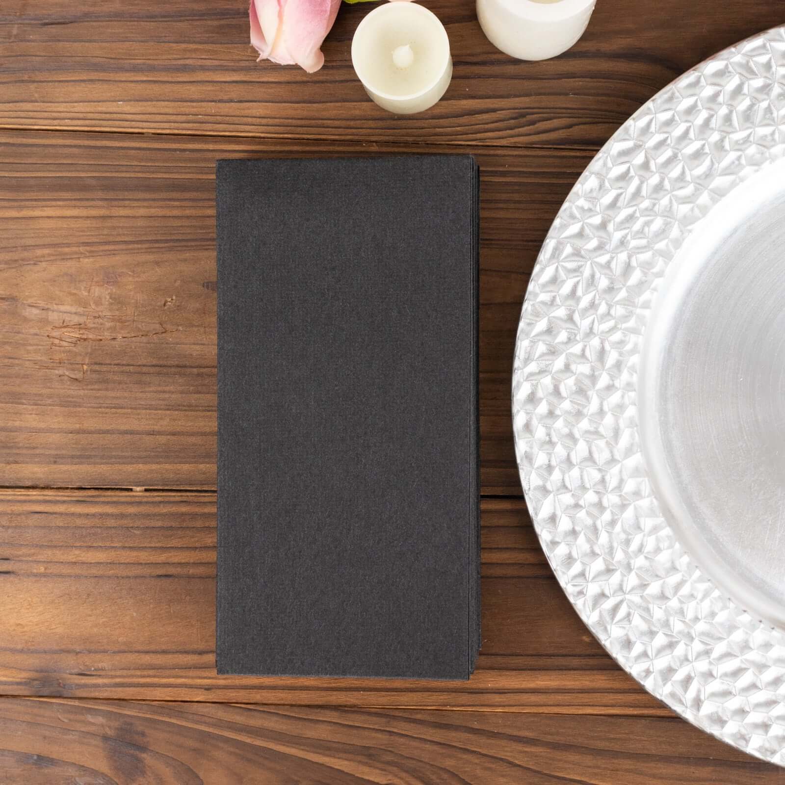 20-Pack Paper Linen-Like Napkins Black - Disposable Hygienic Airlaid Guest Towels 8.5"x4"