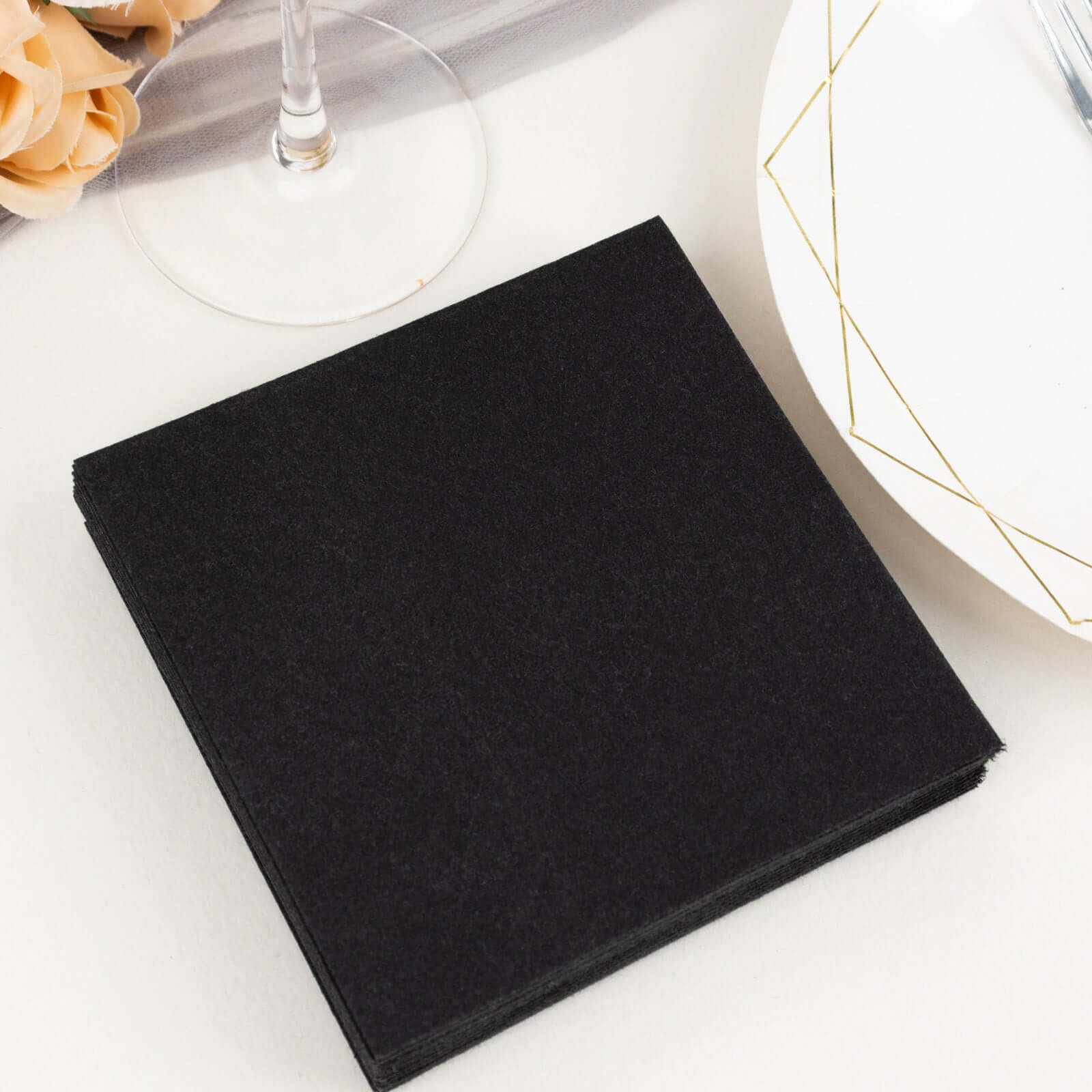 20-Pack Paper Linen-Like Cocktail Napkins Black - Disposable 5"x5" Airlaid Soft Napkins for Events