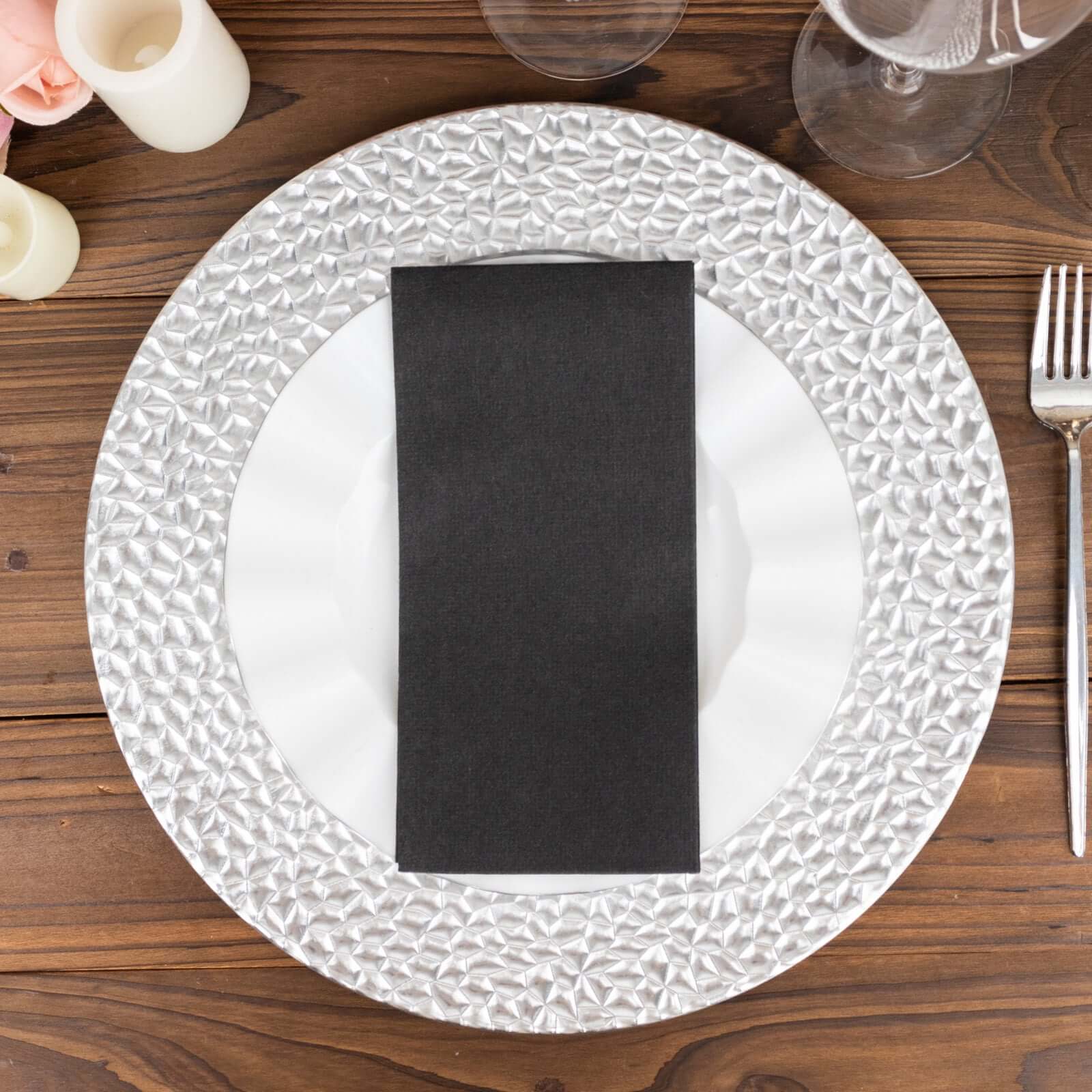 20-Pack Paper Linen-Like Napkins Black - Disposable Hygienic Airlaid Guest Towels 8.5"x4"