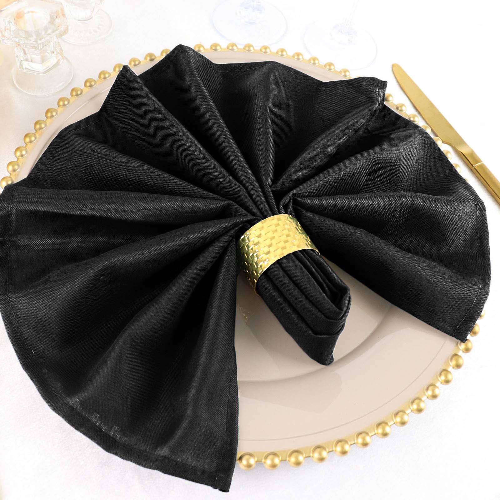 5 Pack Polyester 20"x20" Napkins Black - Wrinkle Resistant & Easy Care Cloth Napkins for Special Occasions