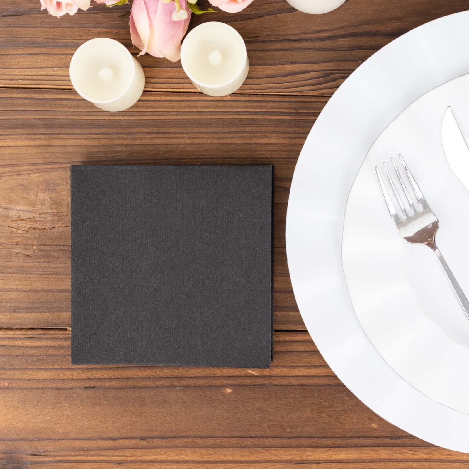 20-Pack Paper Linen-Like Cocktail Napkins Black - Disposable 5"x5" Airlaid Soft Napkins for Events