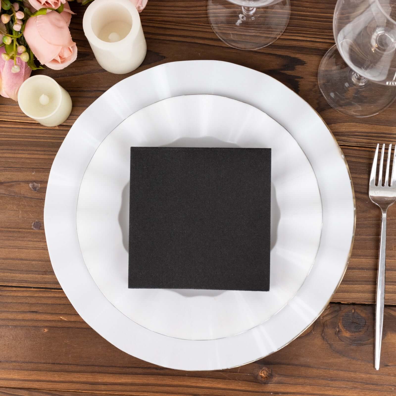 20-Pack Paper Linen-Like Cocktail Napkins Black - Disposable 5"x5" Airlaid Soft Napkins for Events