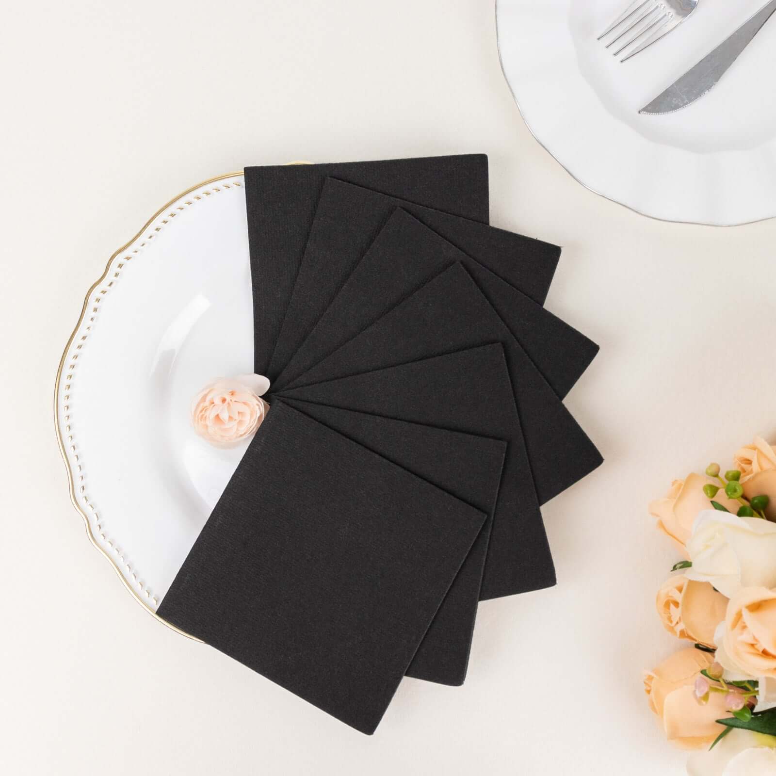 20-Pack Paper Linen-Like Cocktail Napkins Black - Disposable 5"x5" Airlaid Soft Napkins for Events