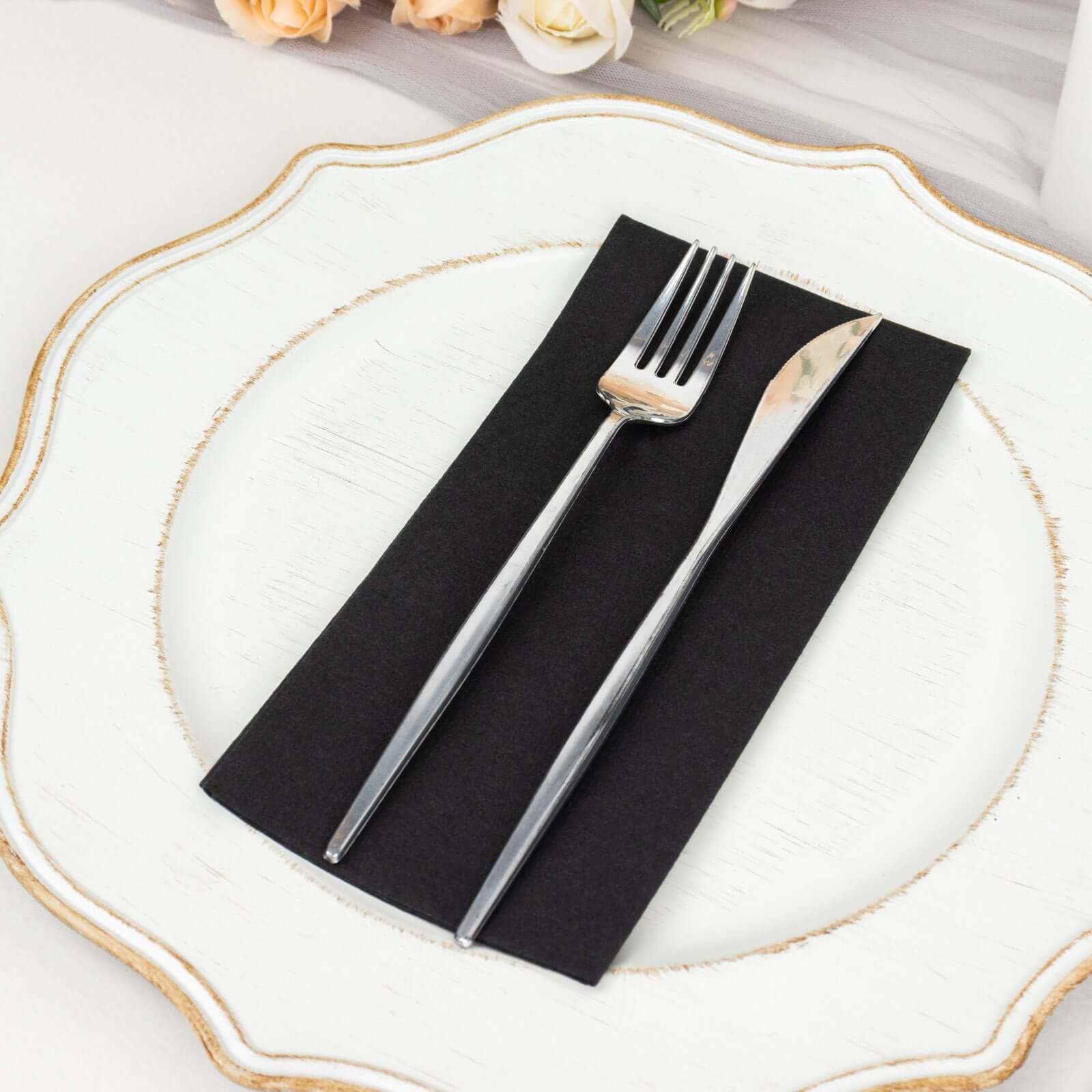 20-Pack Paper Linen-Like Napkins Black - Disposable Hygienic Airlaid Guest Towels 8.5"x4"
