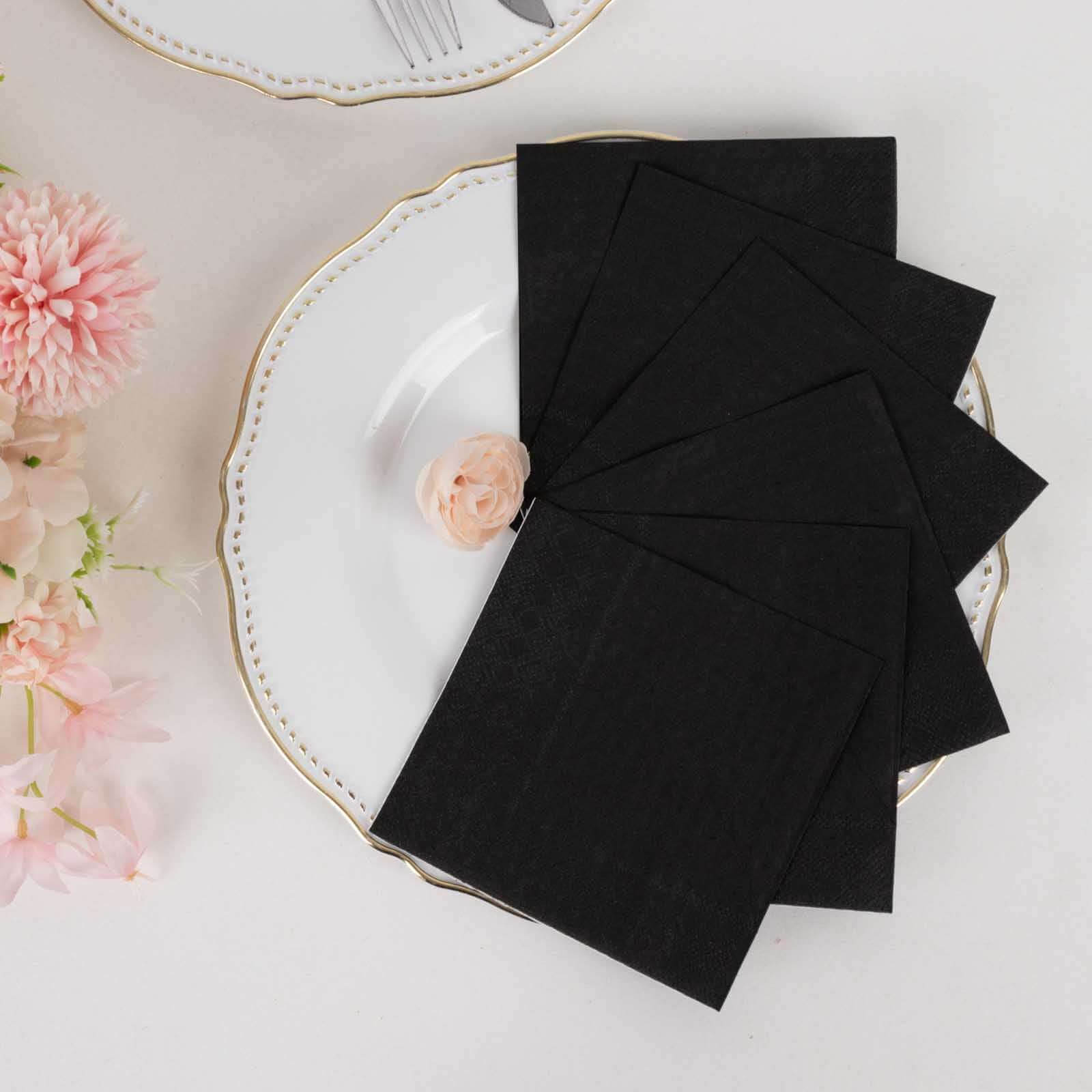 50-Pack Paper Beverage Napkins Black - 2 Ply Disposable Soft 18GSM Cocktail Napkins for Events 5"x5"
