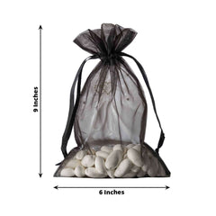10 Pack 6"x9" Black Organza Drawstring Wedding Party Favor Gift Bags