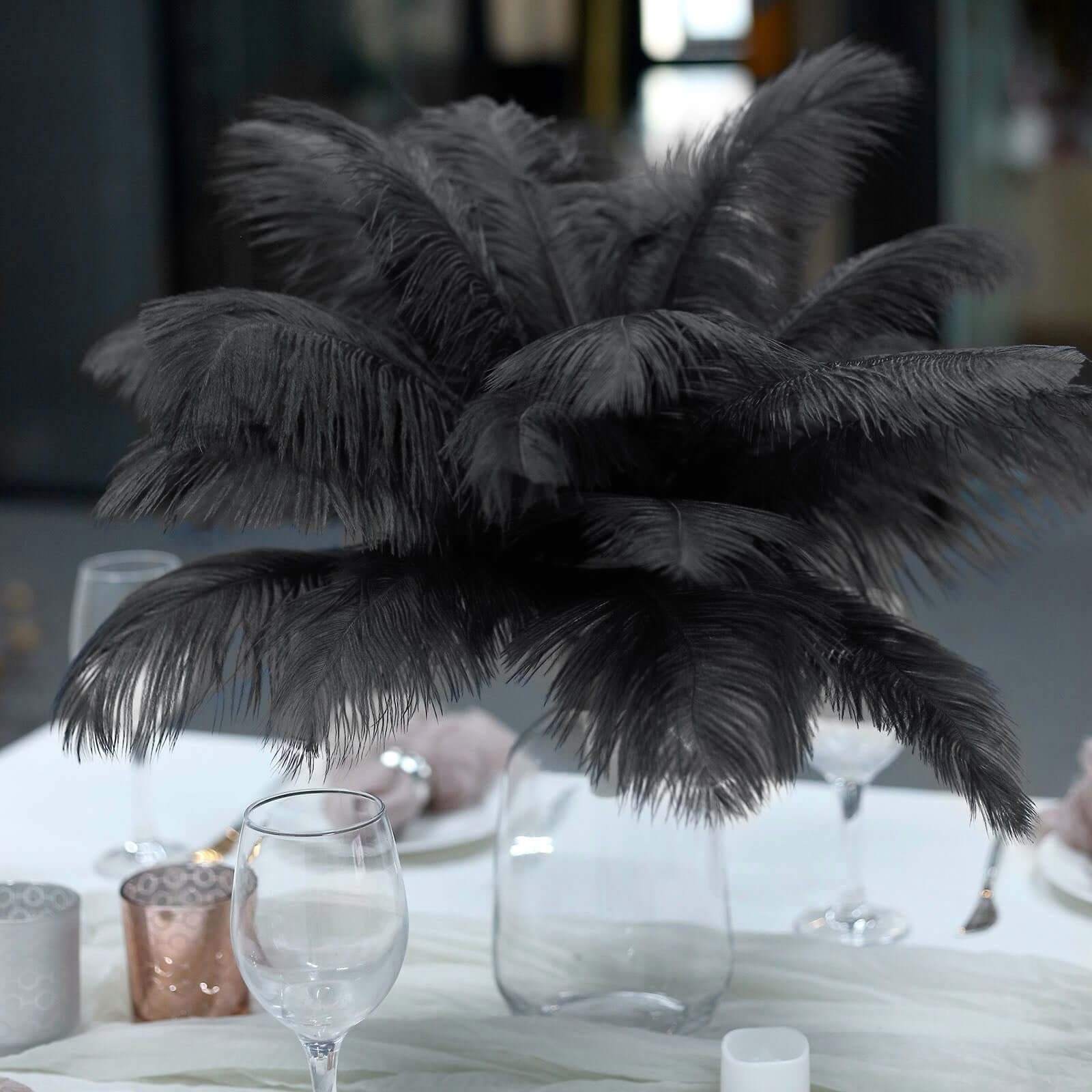 12 Pack 13"-15" Black Natural Plume Real Ostrich Feathers, DIY Centerpiece Fillers