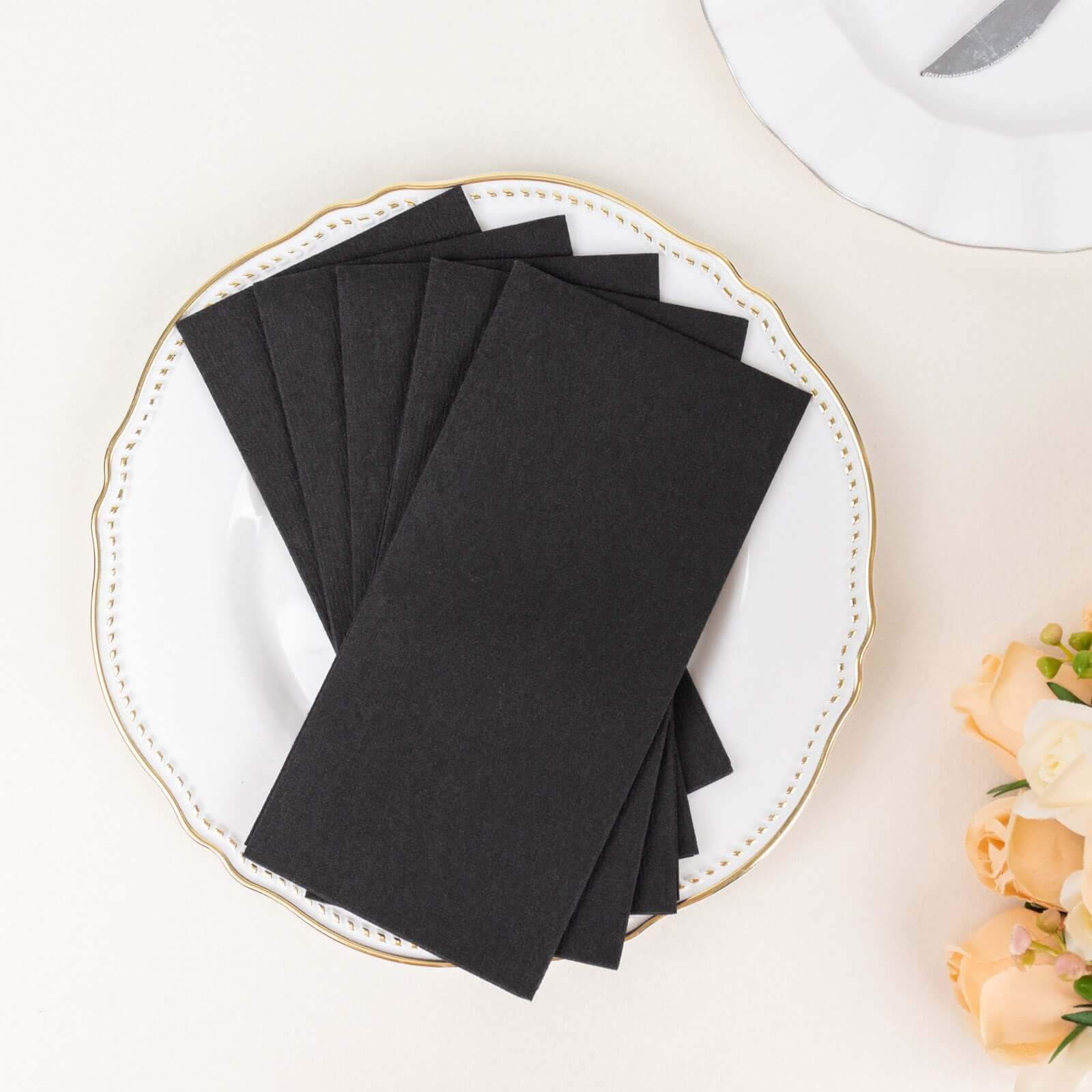 20-Pack Paper Linen-Like Napkins Black - Disposable Hygienic Airlaid Guest Towels 8.5"x4"