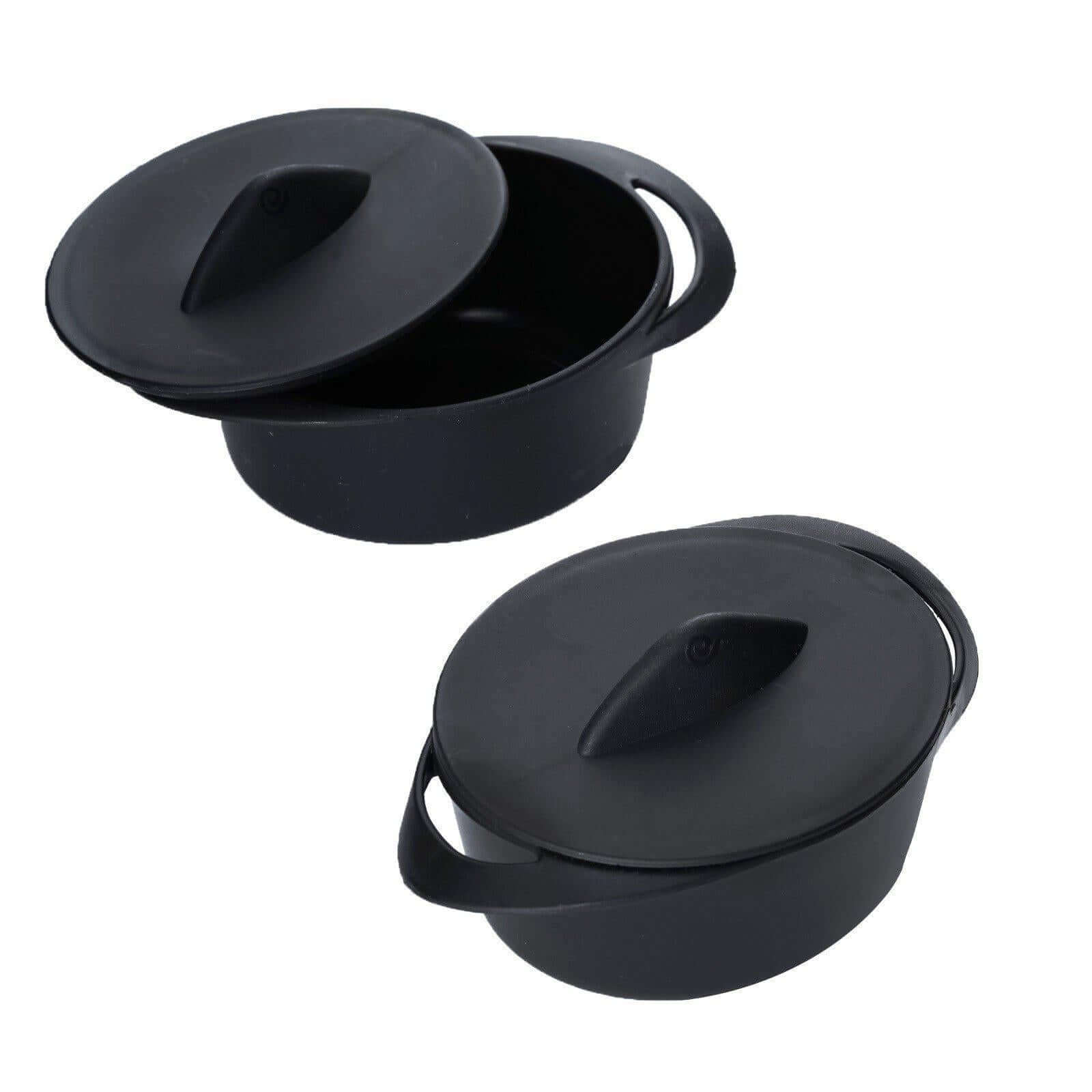 6 Pack 3oz Black Mini Plastic Cooking Pot Bowls, Disposable Mini Dessert & Appetizer Dishes with Lid and Handles