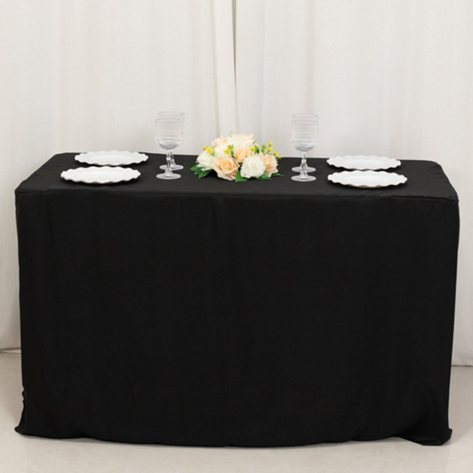 Fitted Polyester 48"x24"x30" Rectangle Tablecloth Black - Durable and Sleek for Events