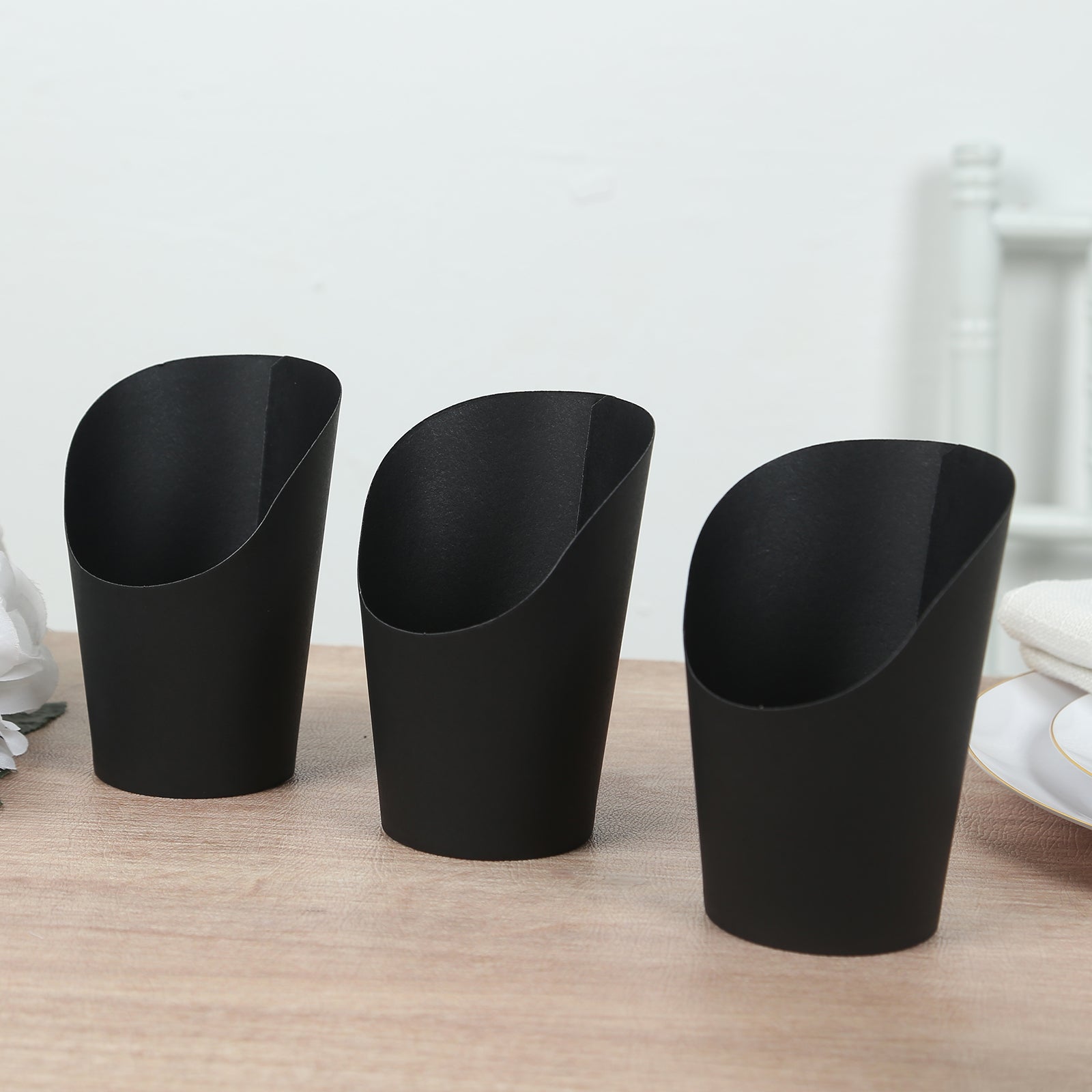 50-Pack Paper Popcorn Box Snack Cups Cone Design Black - Great for Appetizers 14oz