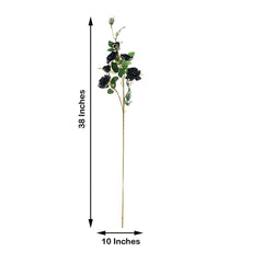 2 Stems 38" Tall Black Artificial Silk Rose Flower Bouquet Bushes