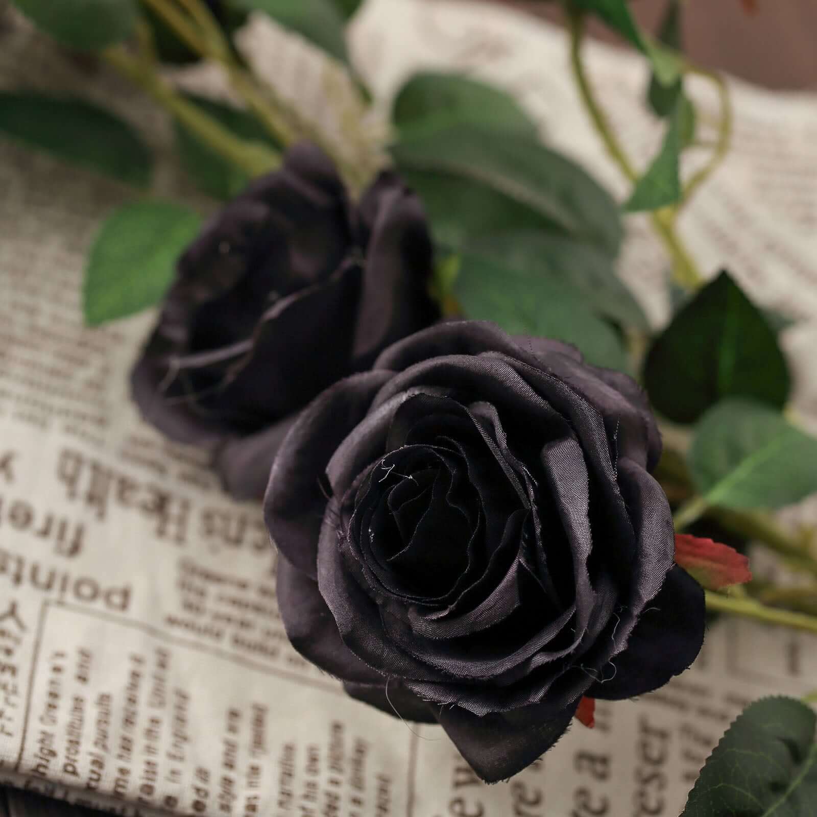 2 Bouquets 33" Tall Black Artificial Silk Rose Flower Bush Stems