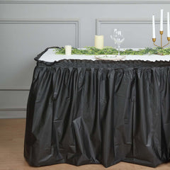 Plastic Table Skirt Black Ruffled - Durable Disposable Skirt for Events 14ft