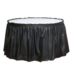 Plastic Table Skirt Black Ruffled - Durable Disposable Skirt for Events 14ft
