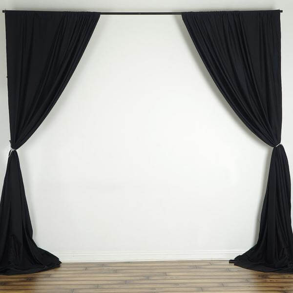 2 Pack Black Scuba Polyester Event Curtain Drapes, Durable Flame Resistant Backdrop Event Panels Wrinkle Free with Rod Pockets - 10ftx10ft