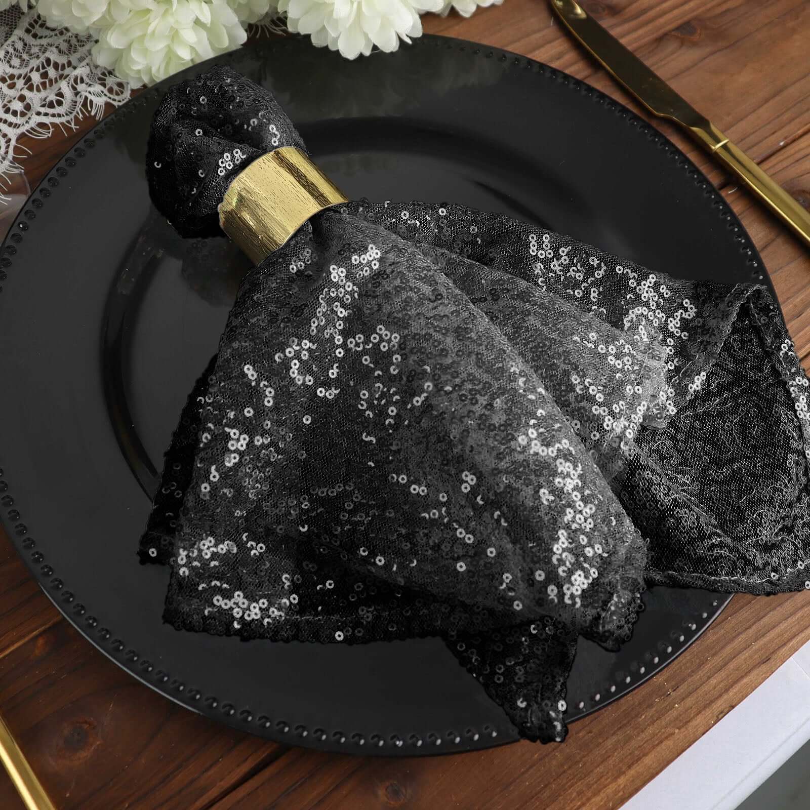 Sequin 20"x20" Napkin Black - Shimmering Dinner Napkin