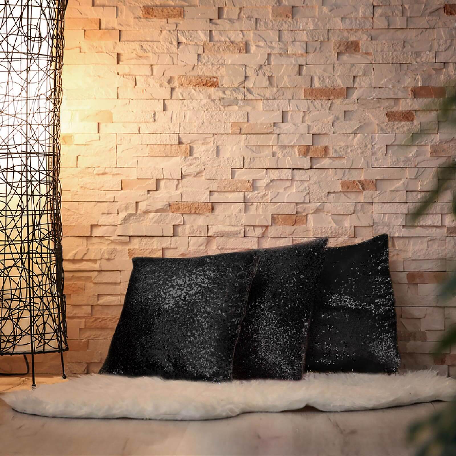 2 Pack 18"x18" Sequin Throw Pillow Cover, Decorative Cushion Case - Square Black Sequin
