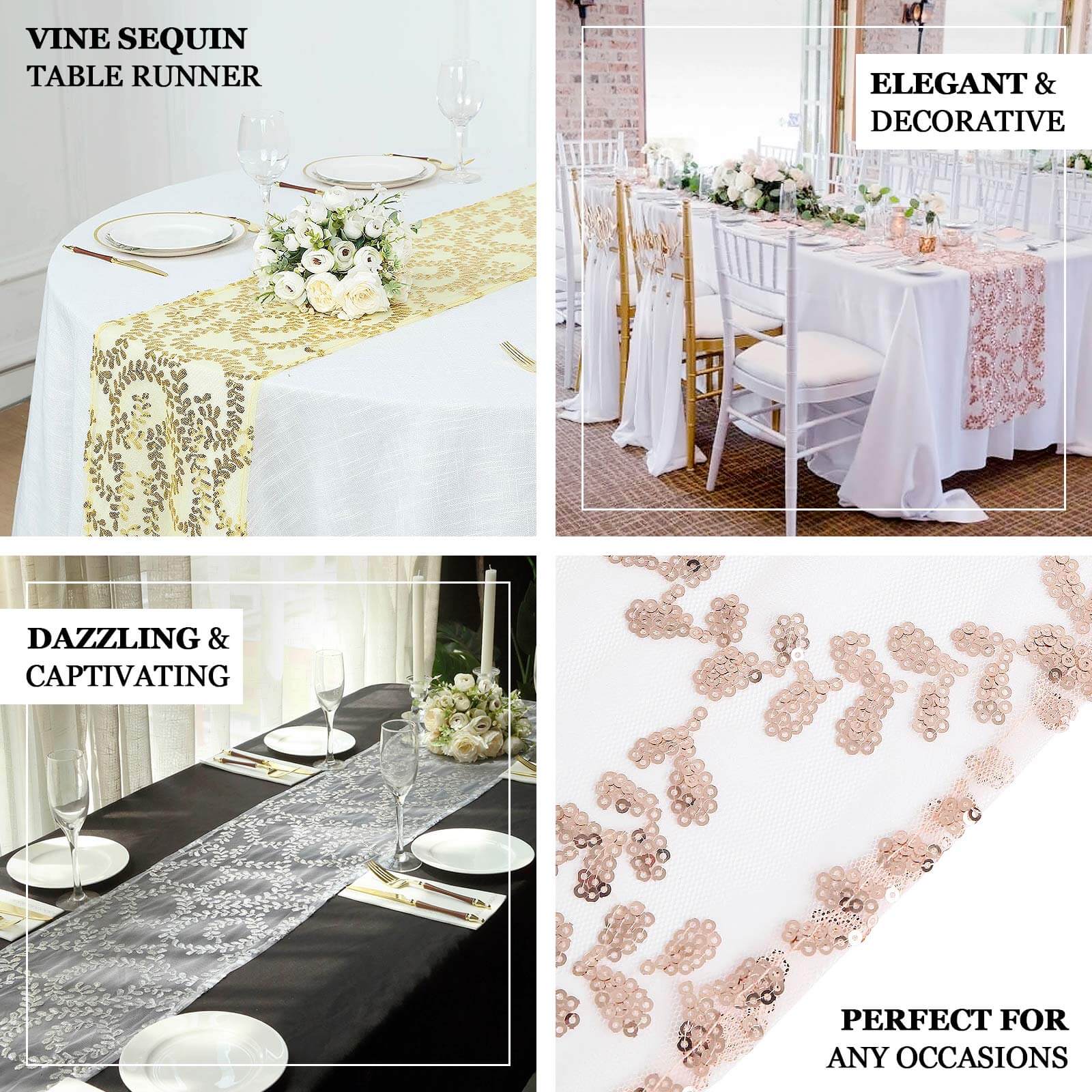 Mesh 12"x108" Table Runner Black - Leaf Vine Embroidery