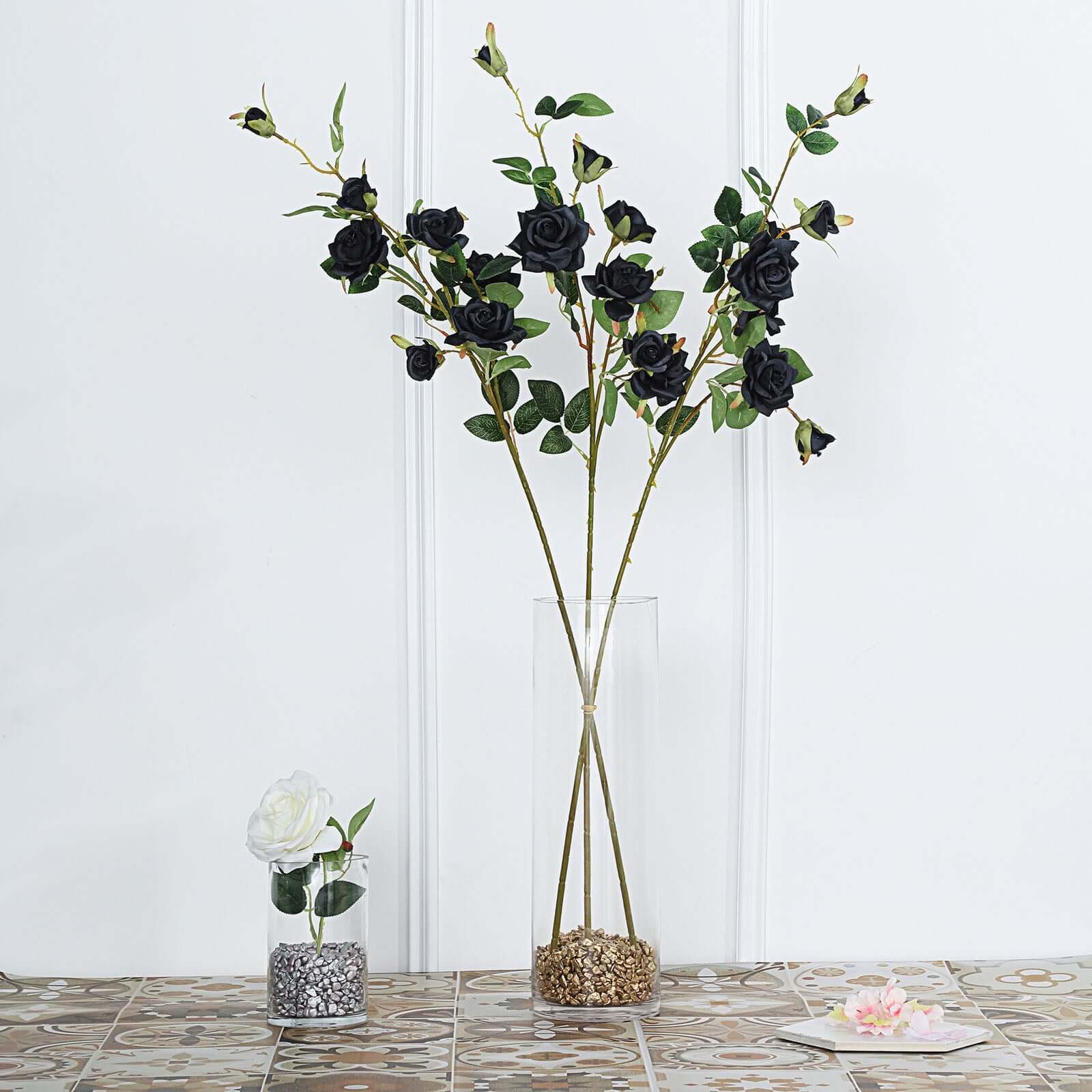 2 Stems 38" Tall Black Artificial Silk Rose Flower Bouquet Bushes