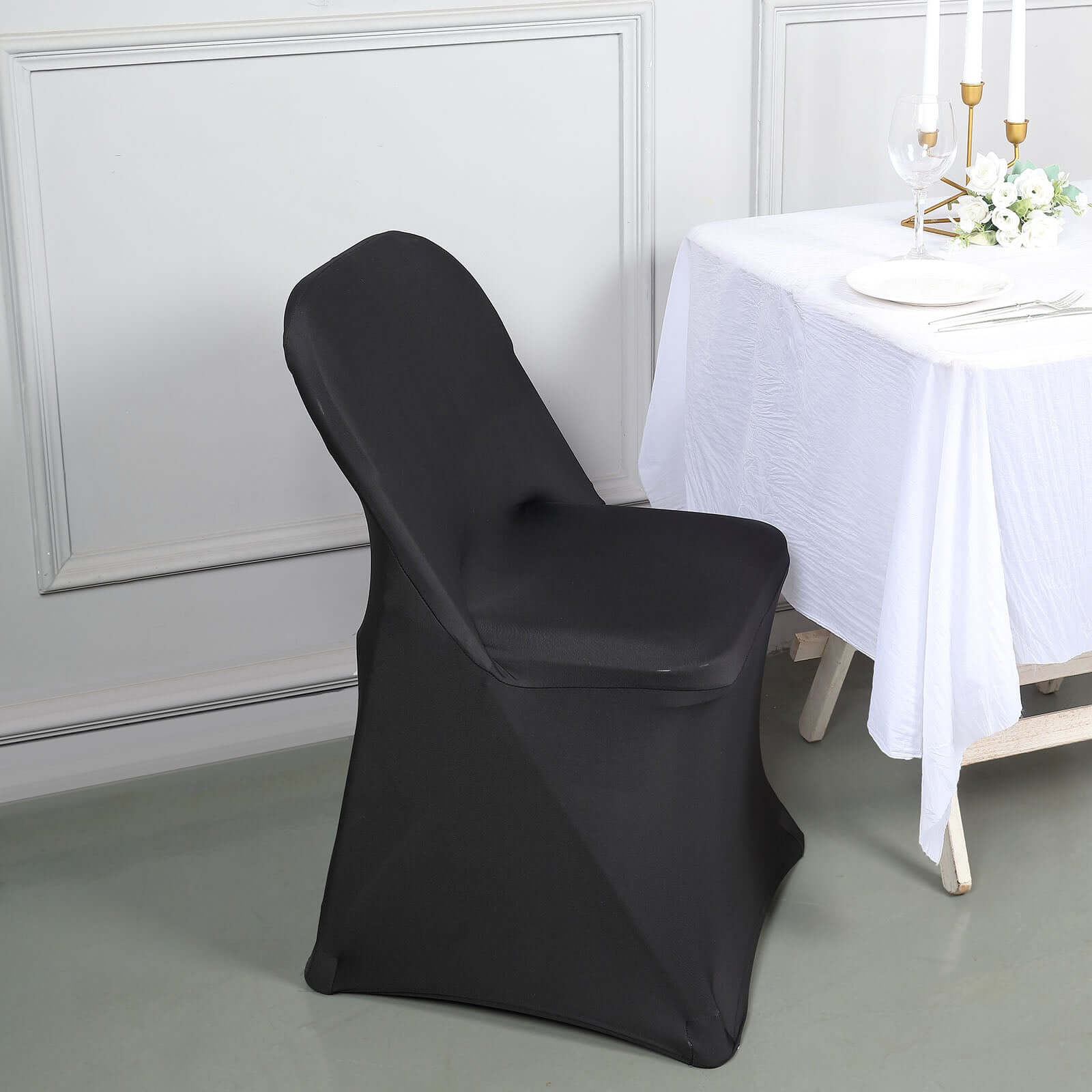Stretch Spandex Chair Cover Black for Folding Chairs - Reusable & Wrinkle-Resistant 160GSM Fitted Slipcover for a Polished Look