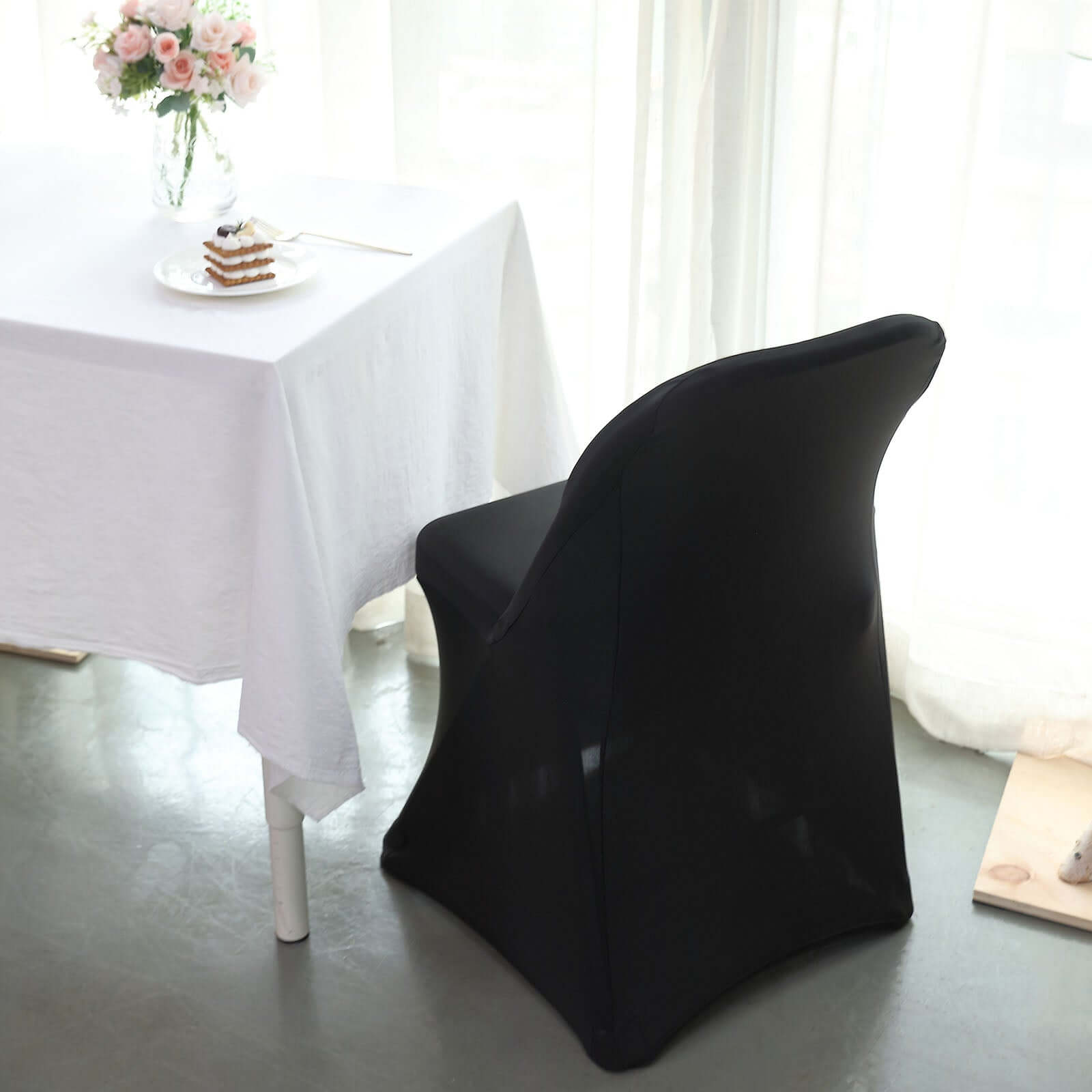 Stretch Spandex Chair Cover Black for Folding Chairs - Reusable & Wrinkle-Resistant 160GSM Fitted Slipcover for a Polished Look
