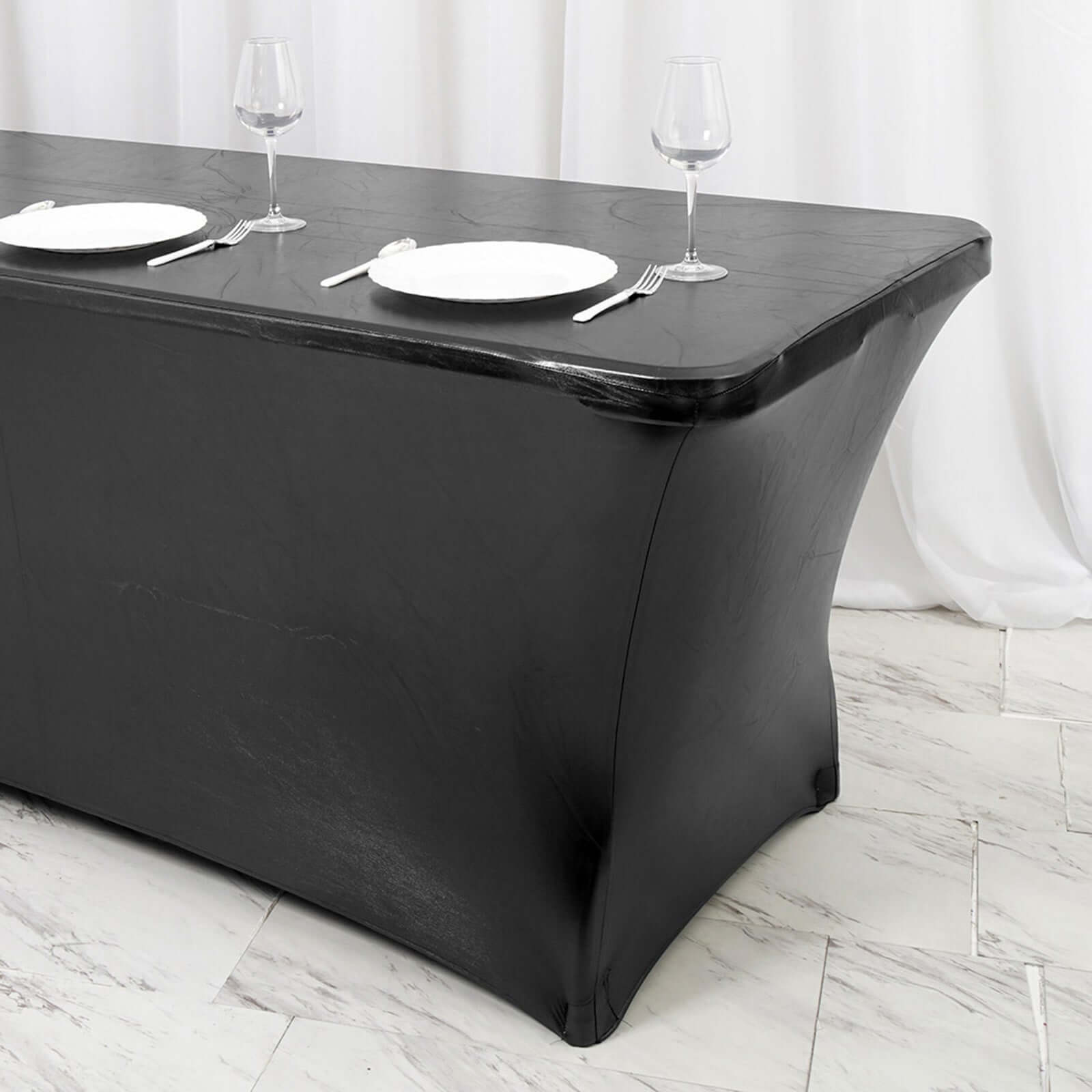 Stretch Spandex 72"x30" Rectangle Tablecloth Metallic Black - Form-Fitting Table Cover