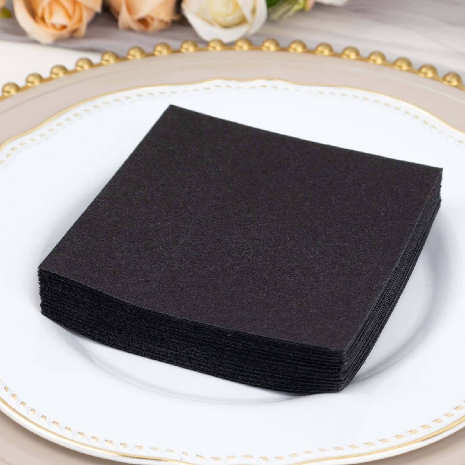 20-Pack Paper Linen-Like Cocktail Napkins Black - Disposable 5"x5" Airlaid Soft Napkins for Events
