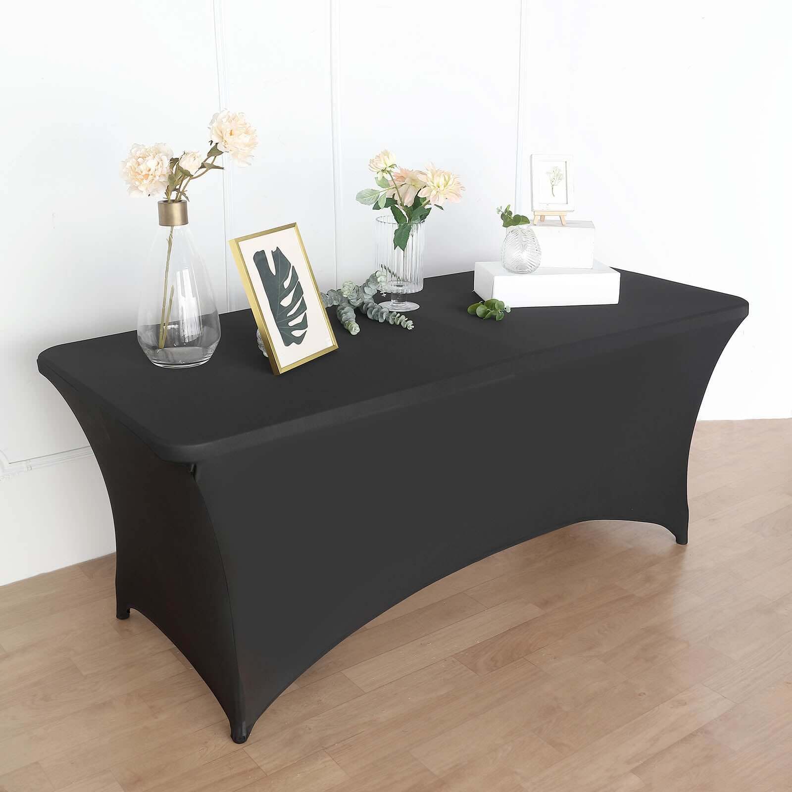 Stretch Spandex 72"x30" Rectangular Table Cover Black with Curved Open Back Design Tailored Professional Look