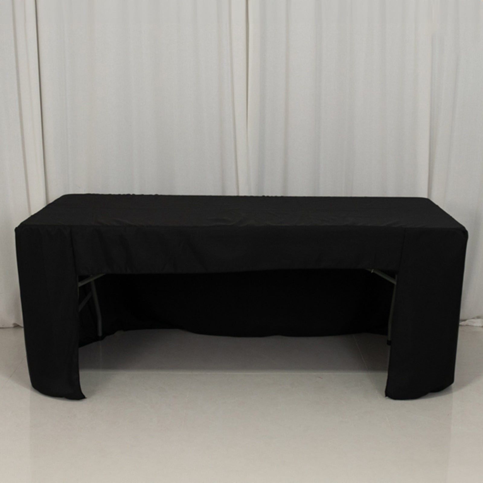 Fitted Polyester 72"x30" Rectangle Tablecloth Black with Open Back Design - Easy to Maintain and Wrinkle-Resistant Table Cover