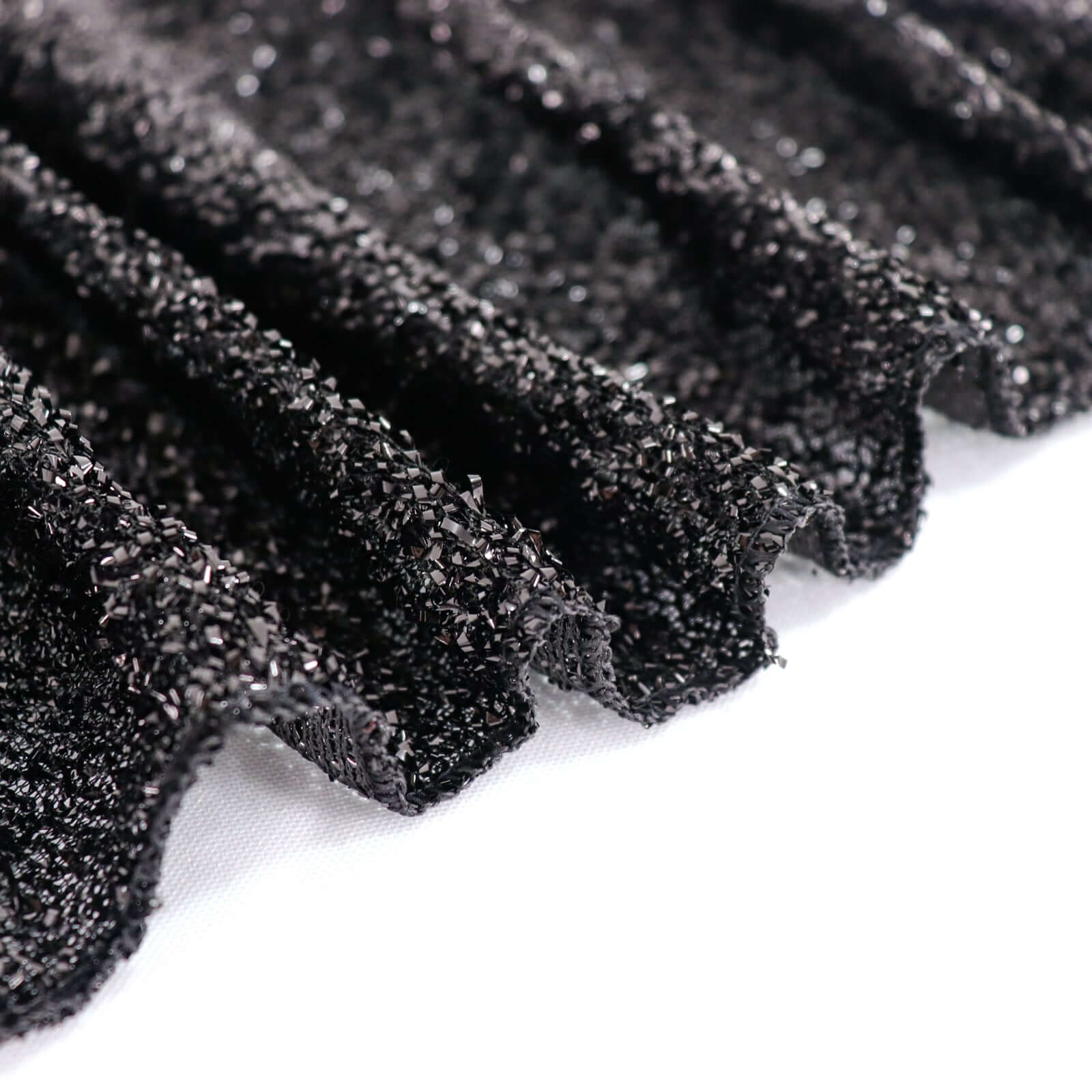 Spandex 17ft Table Skirt Black Pleated Metallic Shimmer Tinsel with Top Velcro Strip Table Cover