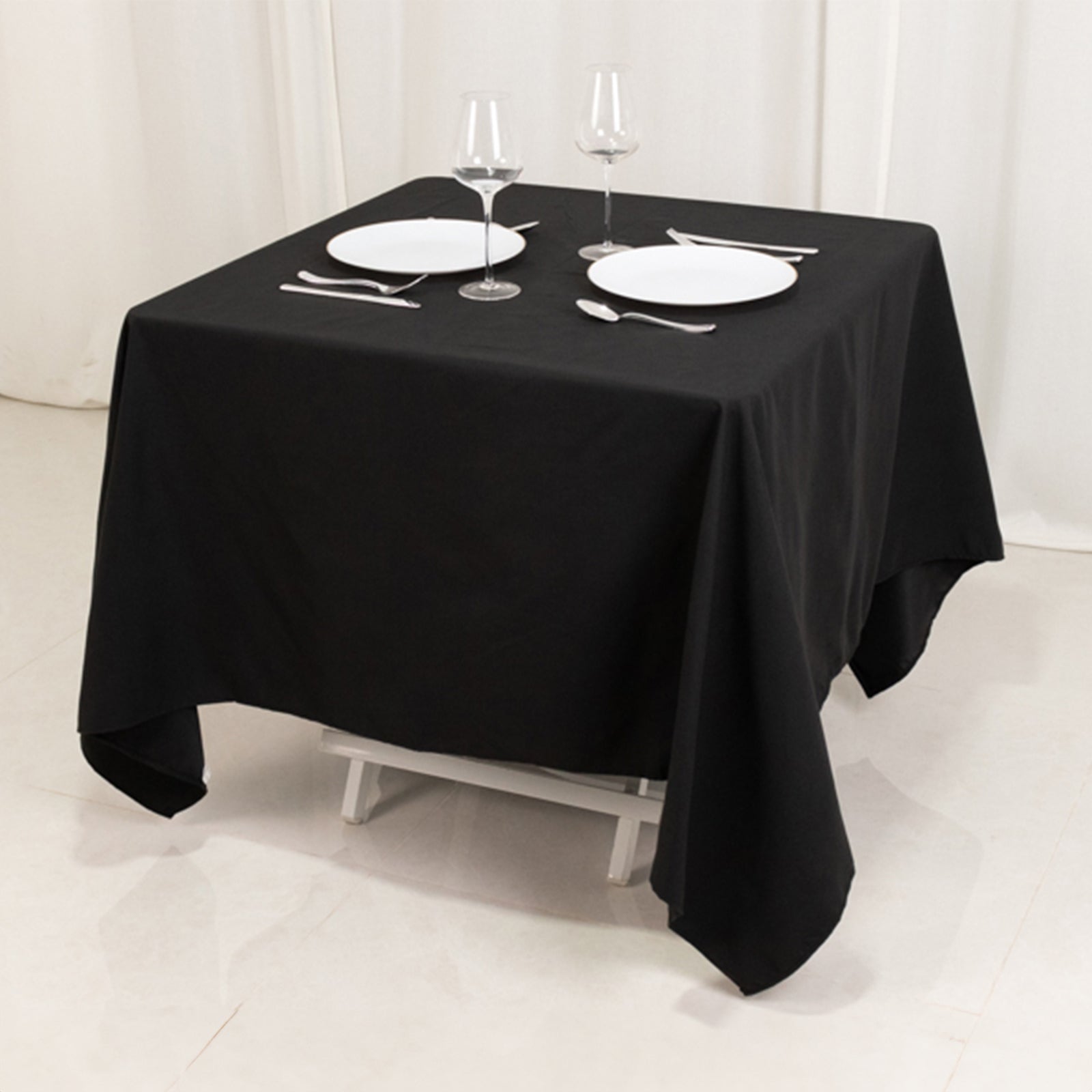 Cotton Blend 70"x70" Square Tablecloth Black - Wrinkle-Resistant Fabric Table Cover