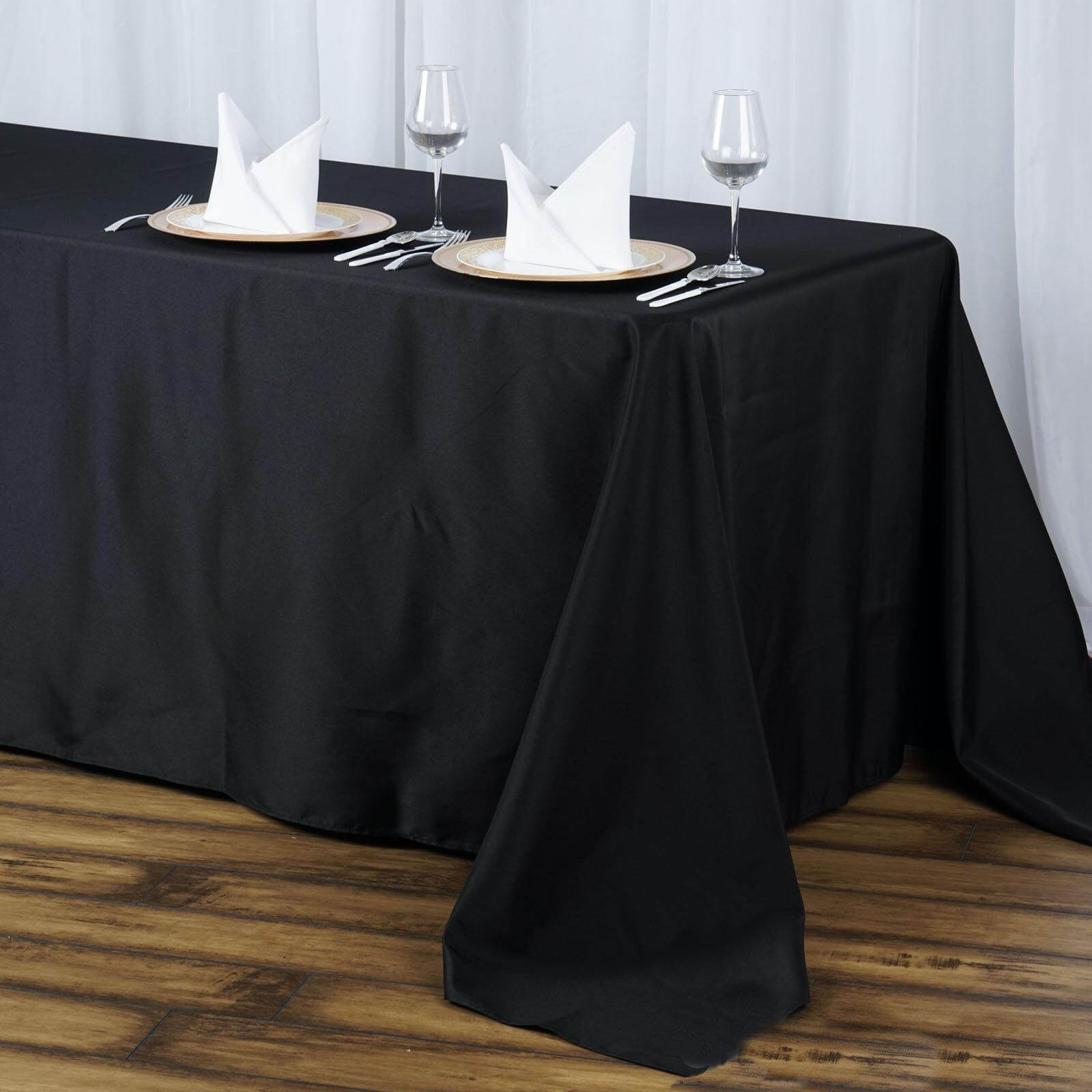 Premium Polyester 90"x132" Rectangle Tablecloth Black - Seamless 220GSM Stain-Resistant Design for Luxurious Events