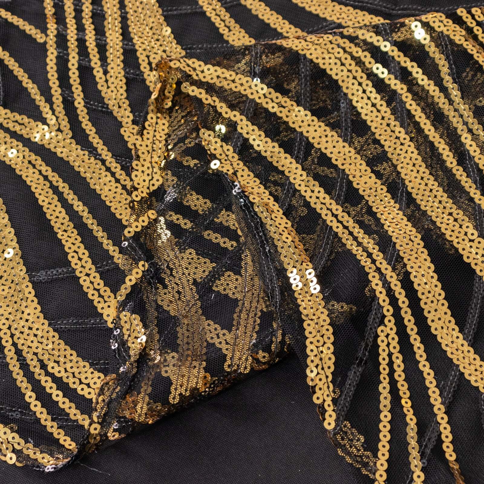 Mesh 72"x72" Table Overlay Square Tablecloth Black Gold - Wave Embroidered Sequins Table Topper