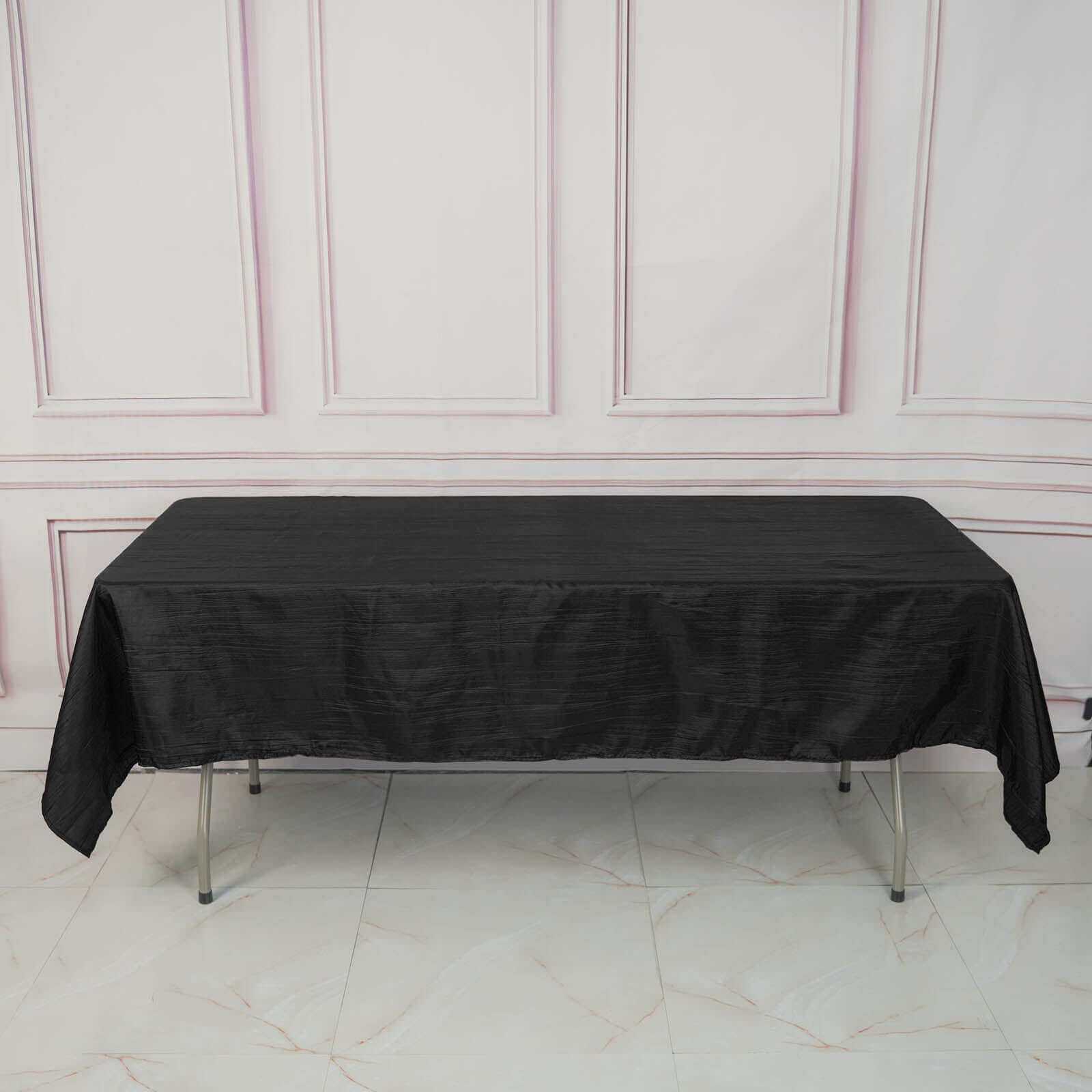 Taffeta 60"x102" Rectangle Tablecloth Black - Accordion Crinkle Table Cover