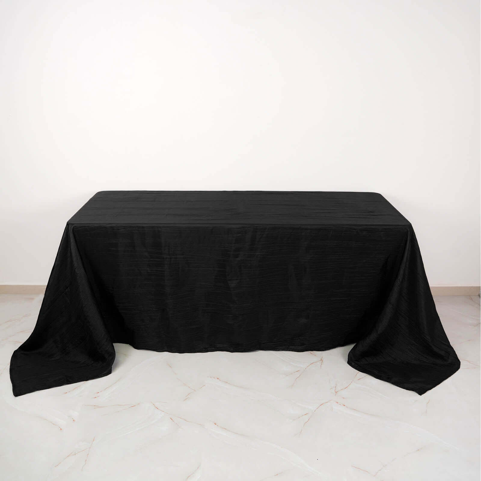 Taffeta 90"x132" Rectangle Tablecloth Black - Seamless Accordion Crinkle Design for Sophisticated Gatherings