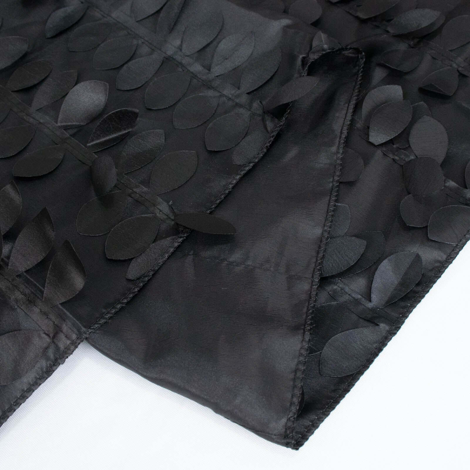 Taffeta 132" Round Tablecloth Black 3D | 3D Leaf Petal Design Seamless Table Cover