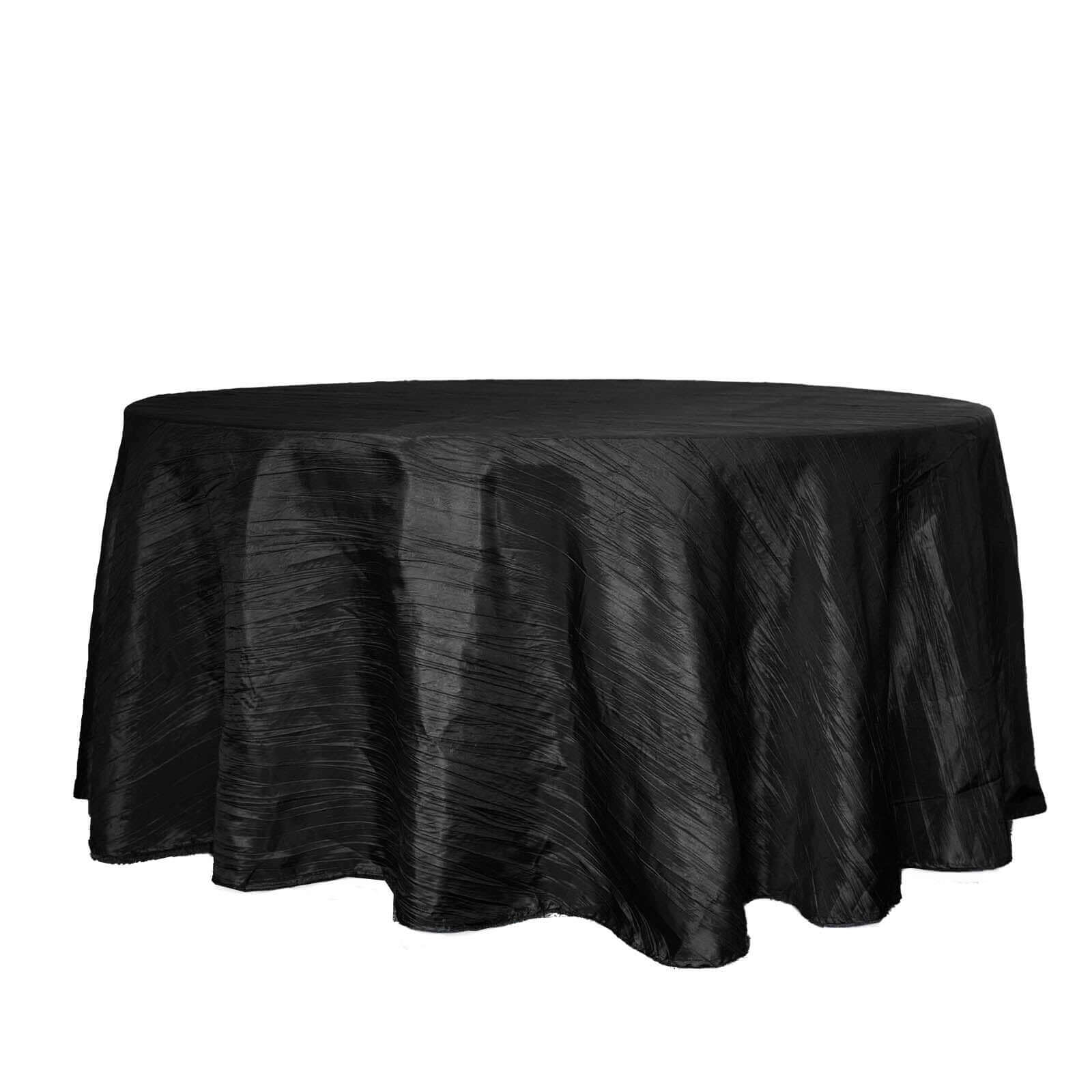 Taffeta 120" Round Tablecloth Black - Seamless Accordion Crinkle Design for Stylish Occasions